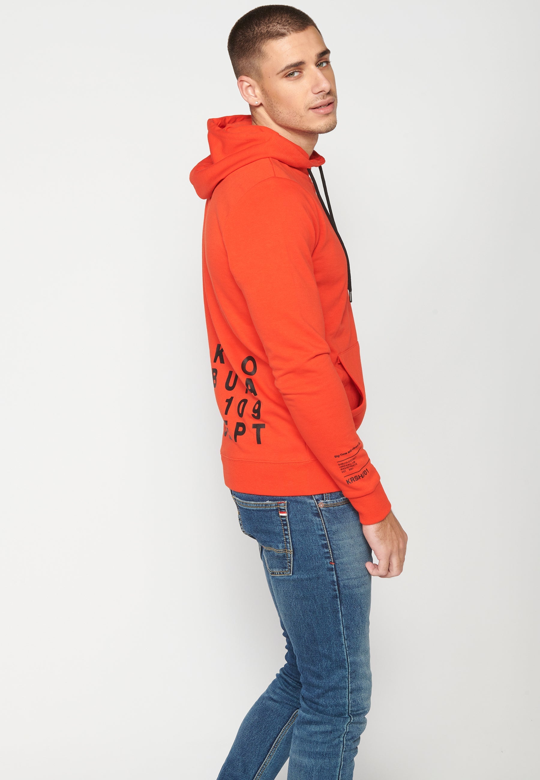 Sudadera Hombre Capucha con Bolsillo y Estampado – Koroshi Rojo