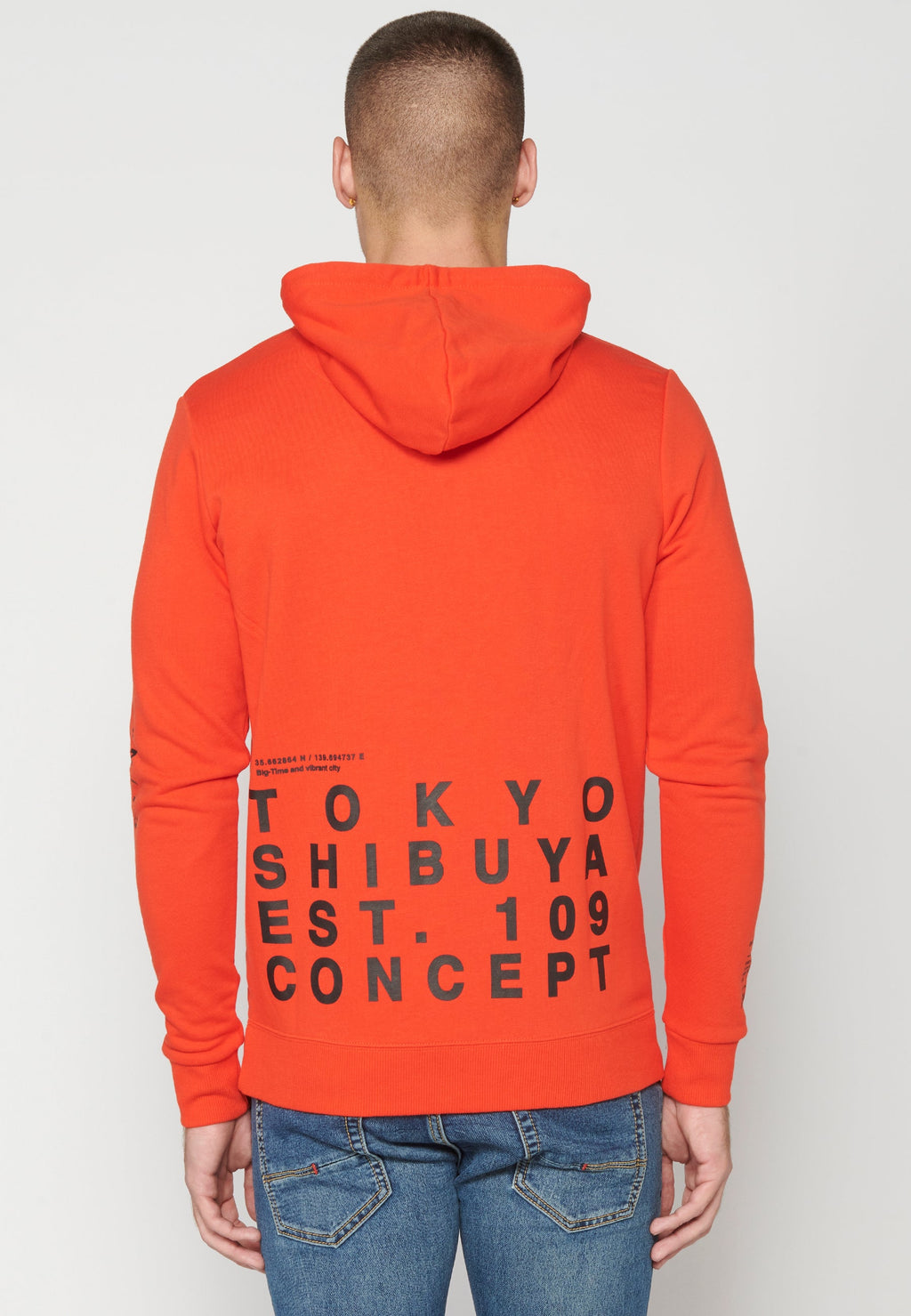 Sudadera Hombre Capucha con Bolsillo y Estampado – Koroshi Rojo