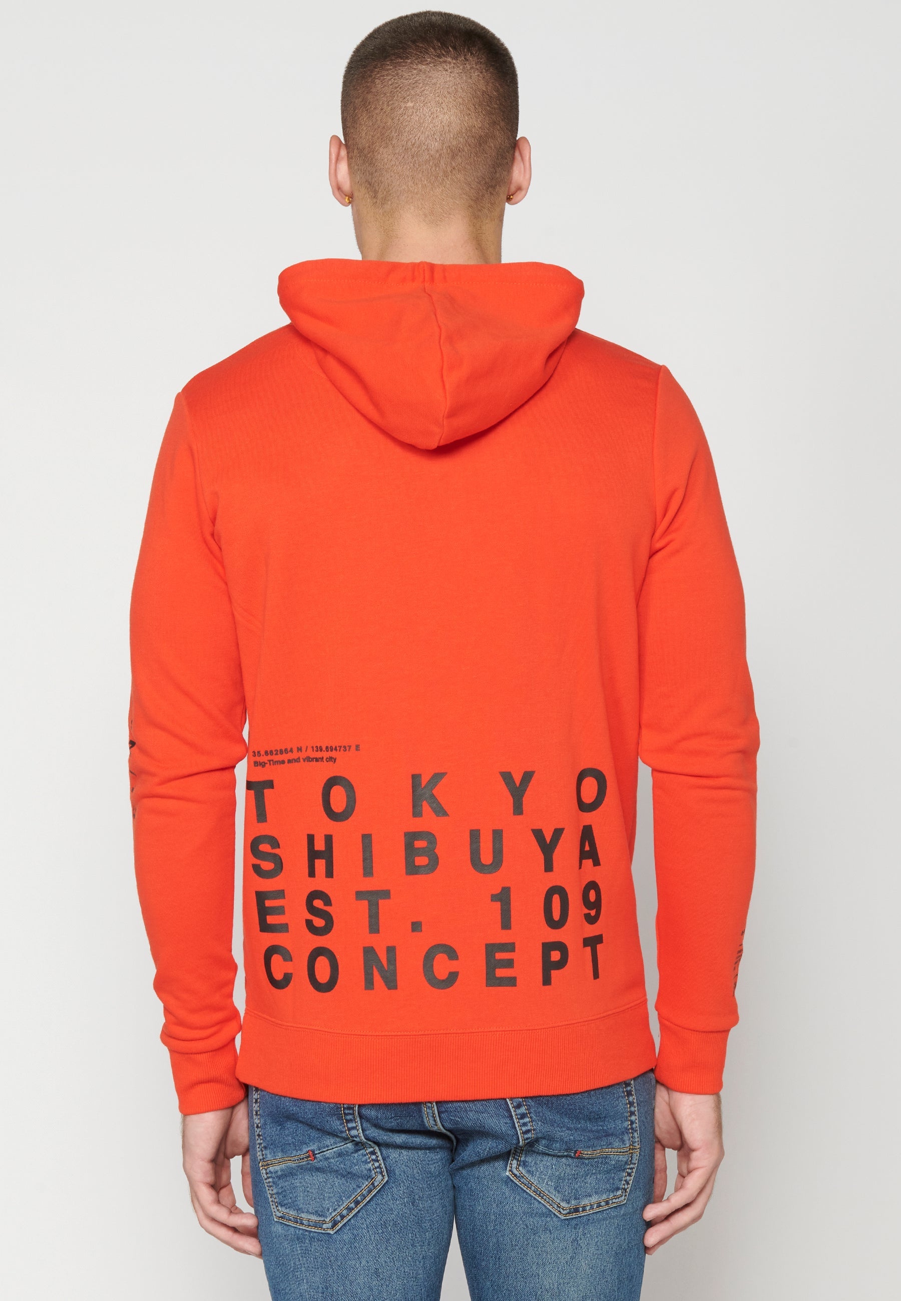 Sudadera Hombre Capucha con Bolsillo y Estampado – Koroshi Rojo