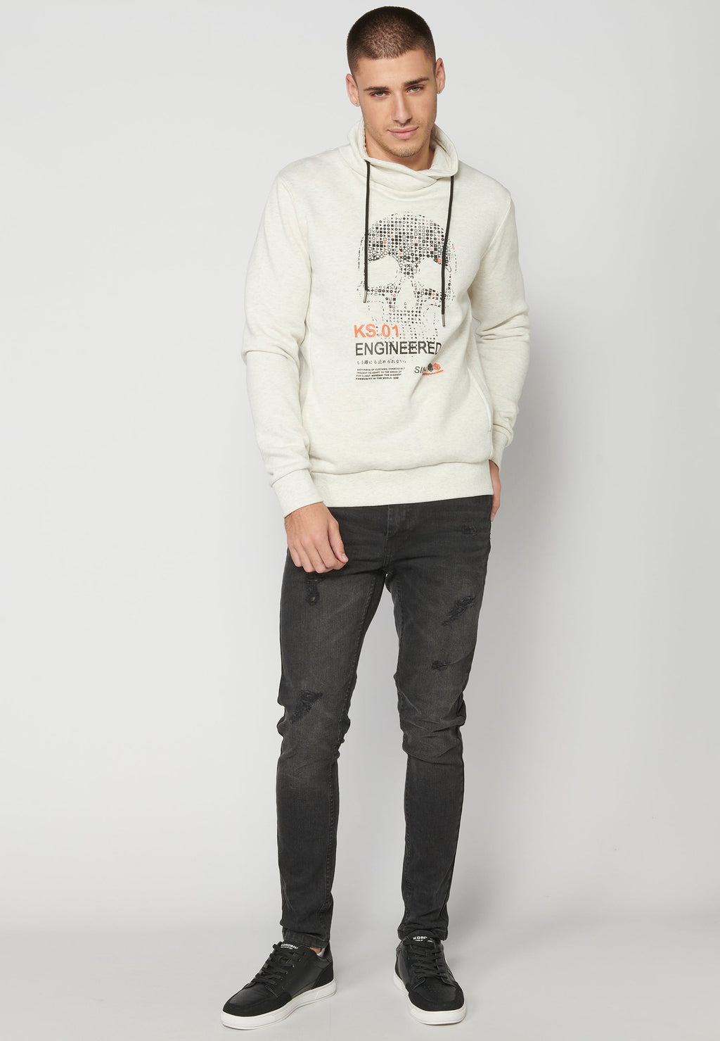 Sudadera Hombre Cuello Alto Estampada – Koroshi Crudo