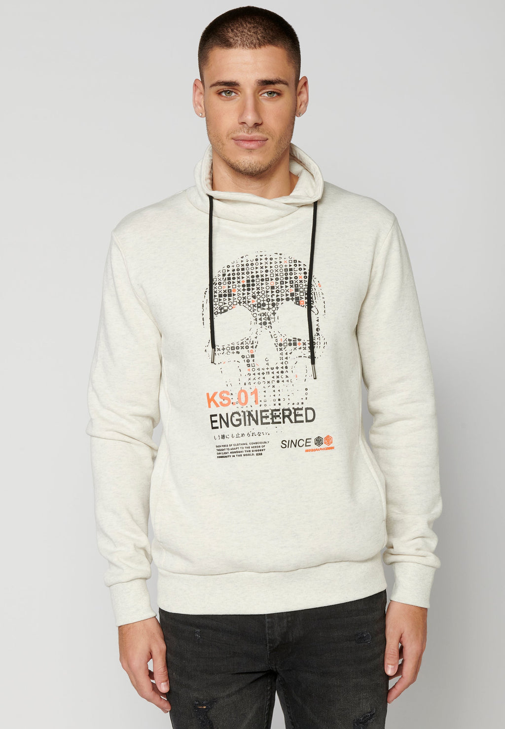 Sudadera Hombre Cuello Alto Estampada – Koroshi Crudo