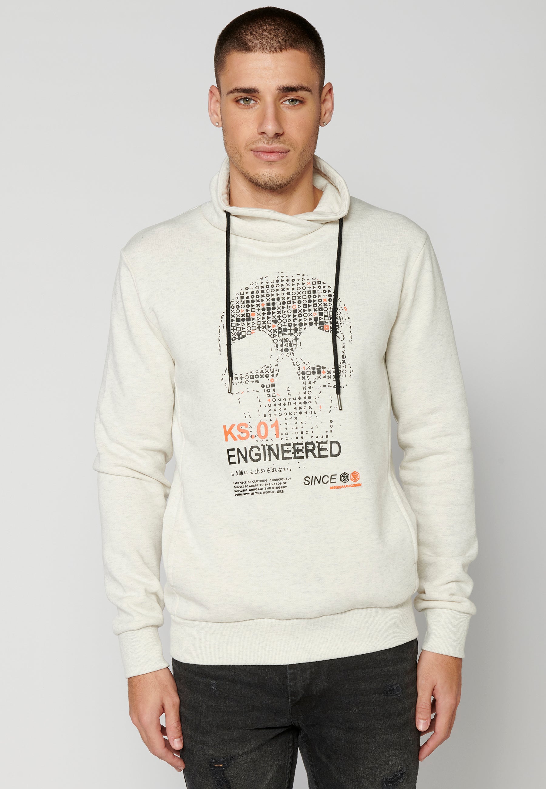Sudadera Hombre Cuello Alto Estampada – Koroshi Crudo
