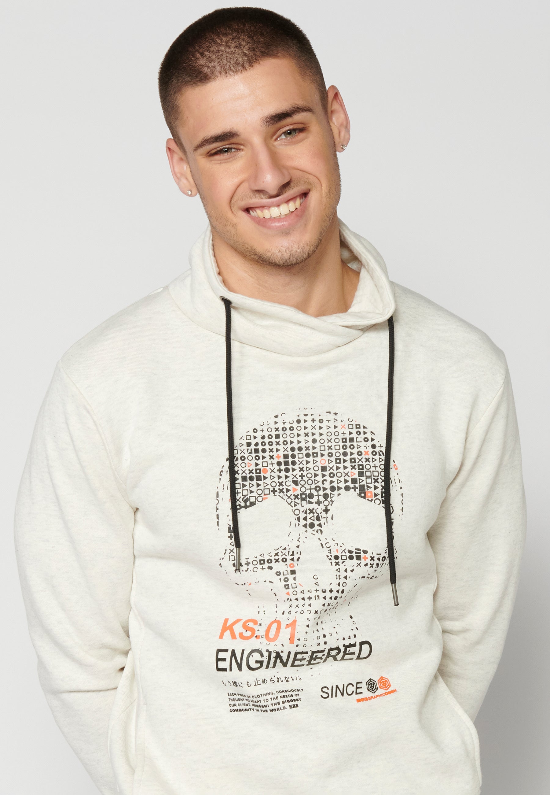 Sudadera Hombre Cuello Alto Estampada – Koroshi Crudo