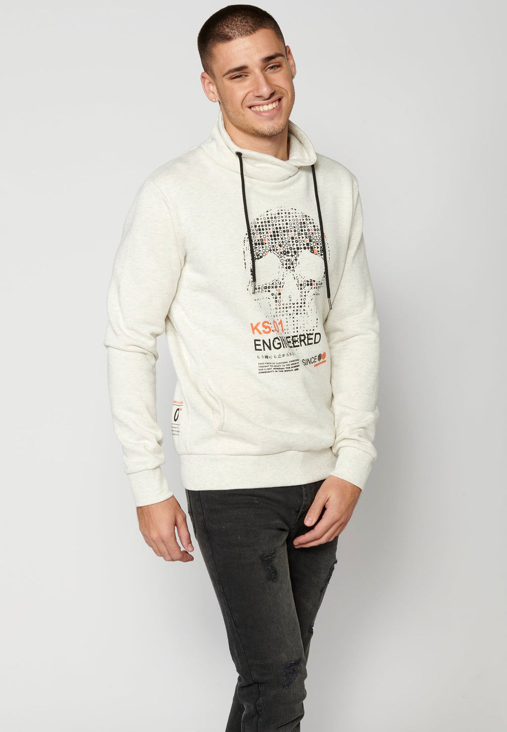 Sudadera Hombre Cuello Alto Estampada – Koroshi Crudo