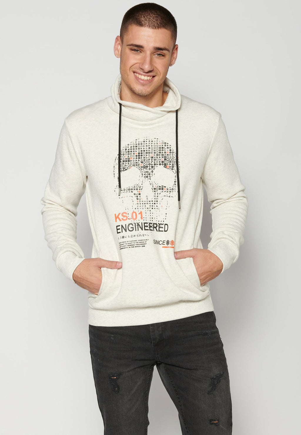 Sudadera Hombre Cuello Alto Estampada – Koroshi Crudo