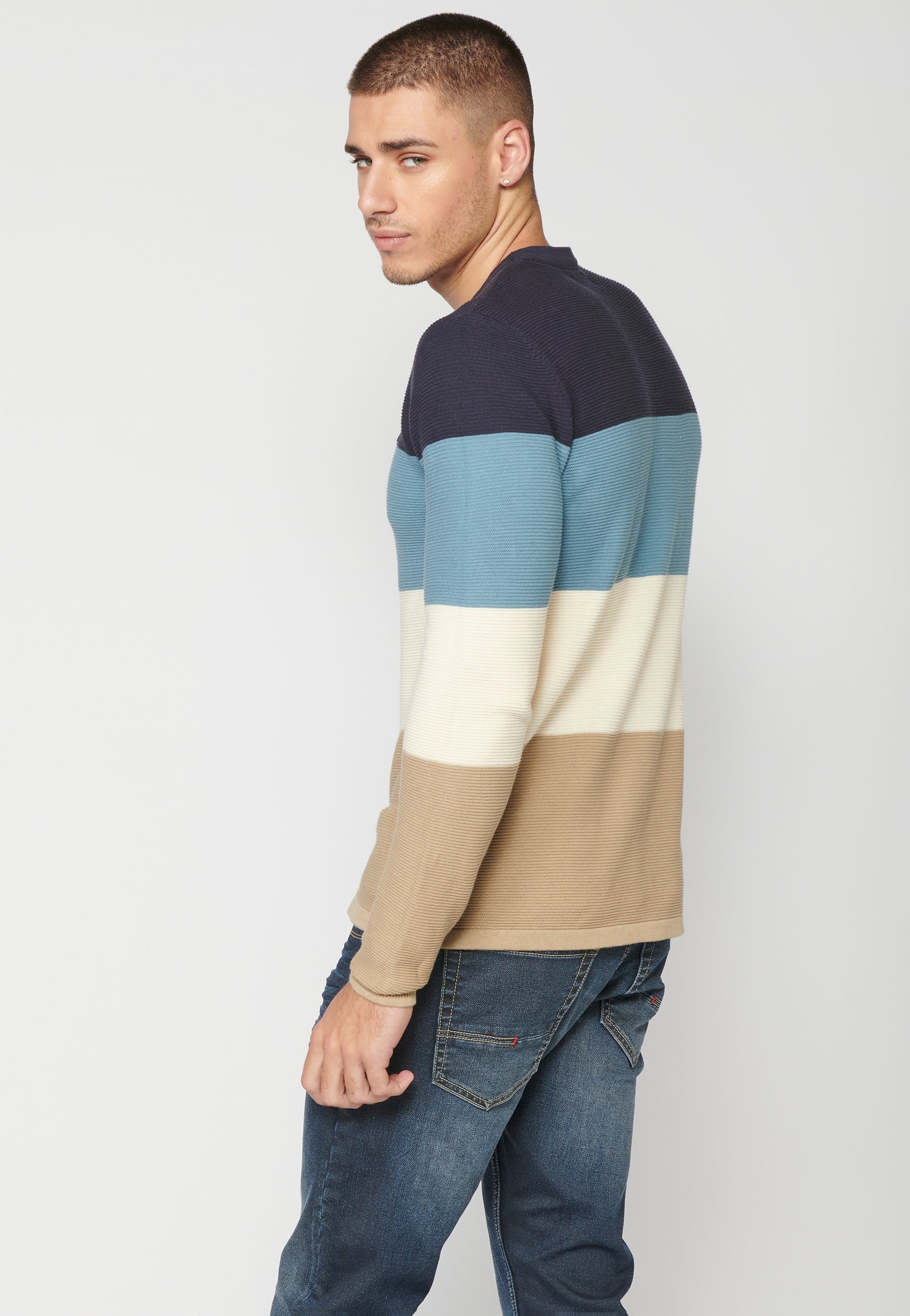 Jersey Punto Hombre Cuello Redondo a Rayas – Koroshi 2311TR01