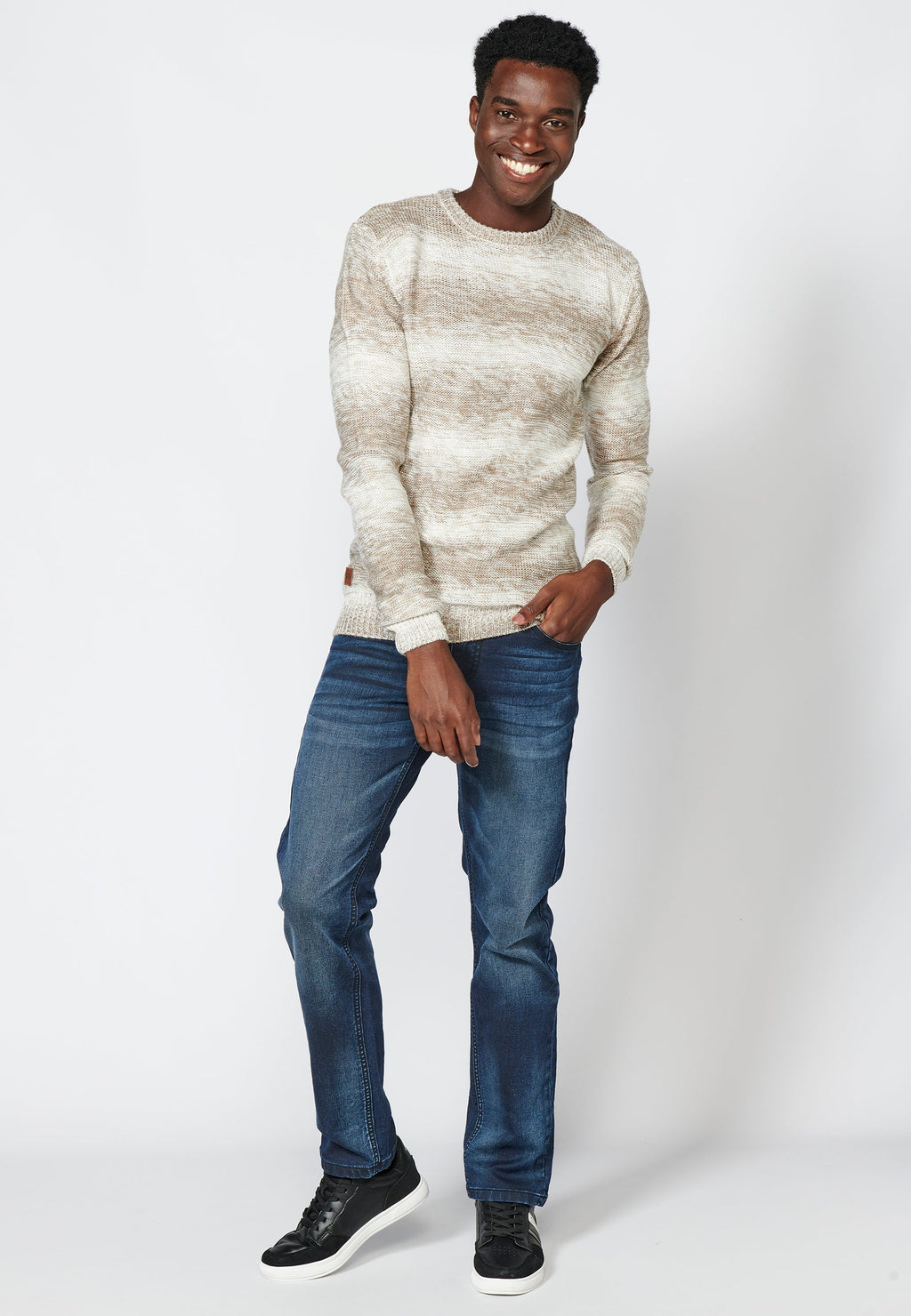 Jersey Punto Hombre Cuello Redondo Rayas Degradadas – Koroshi Beige