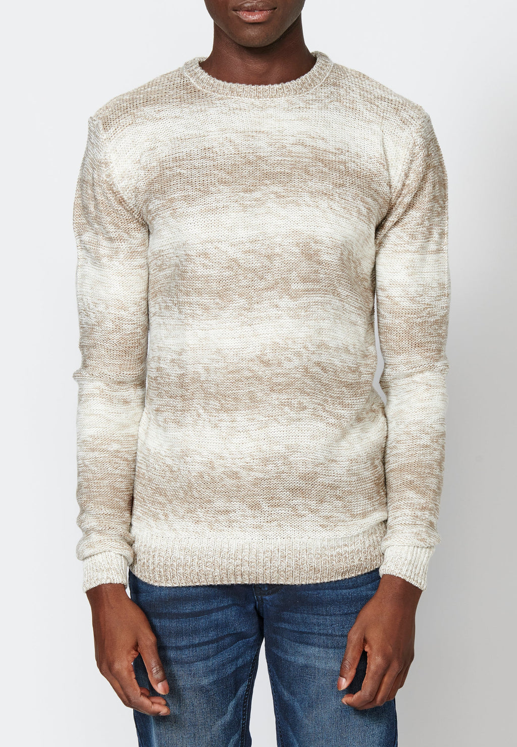 Jersey Punto Hombre Cuello Redondo Rayas Degradadas – Koroshi Beige