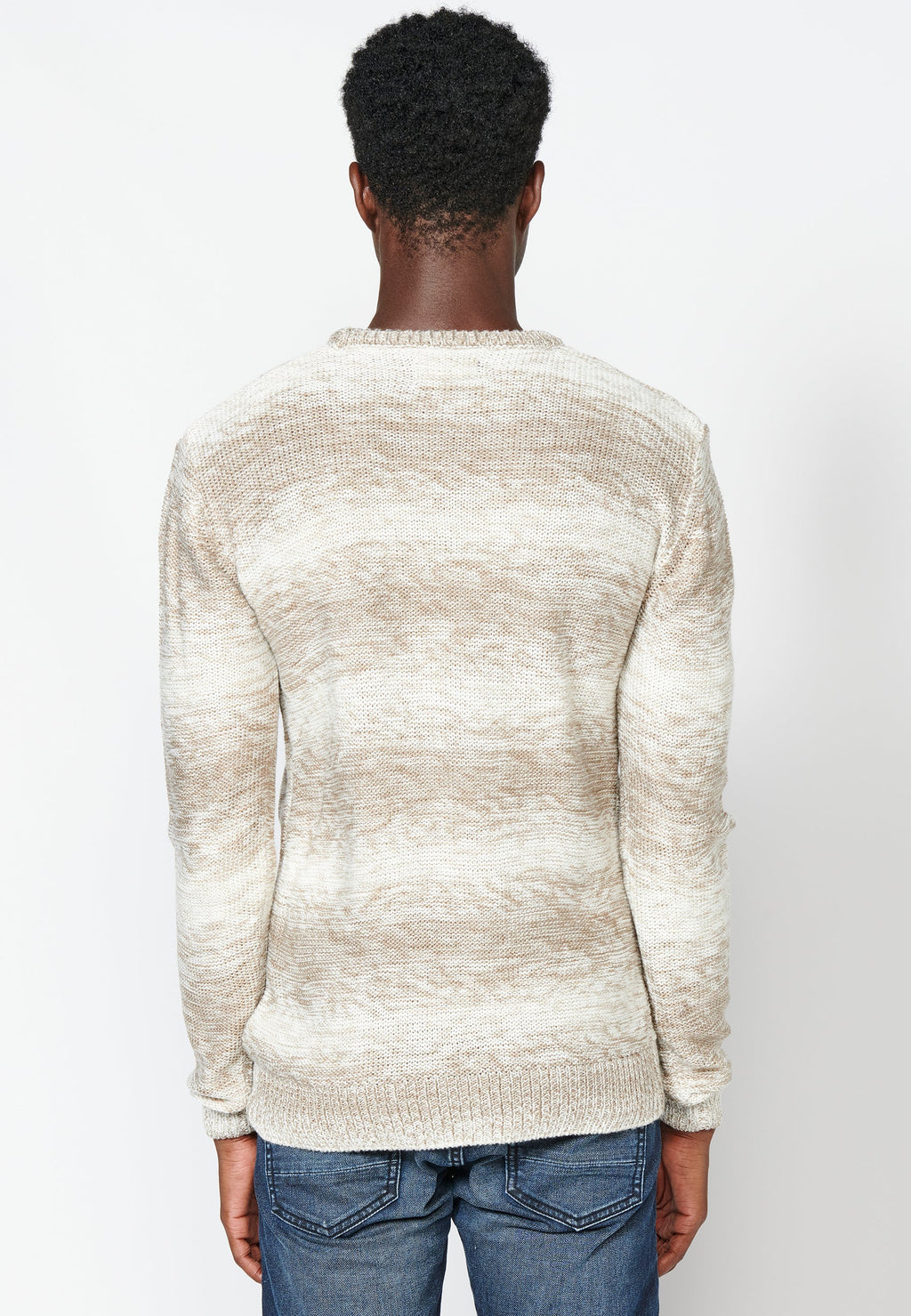 Jersey Punto Hombre Cuello Redondo Rayas Degradadas – Koroshi Beige