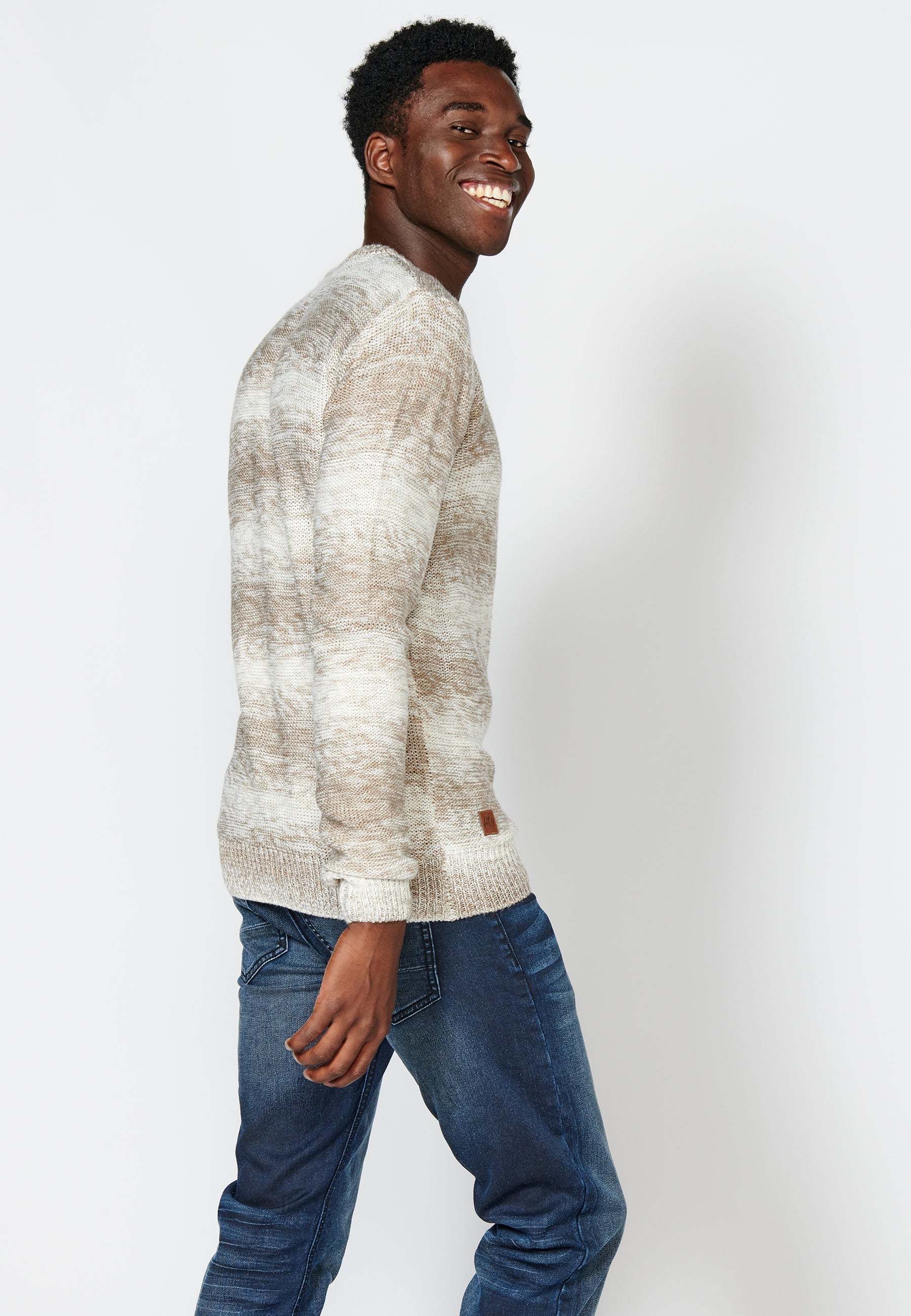 Jersey Punto Hombre Cuello Redondo Rayas Degradadas – Koroshi Beige