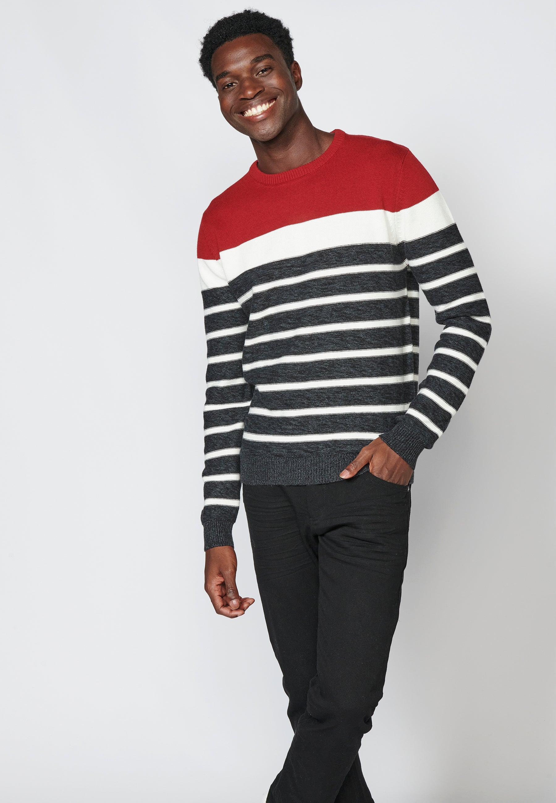 Jersey Punto Hombre Cuello Redondo con Franjas – Koroshi 2311TR42