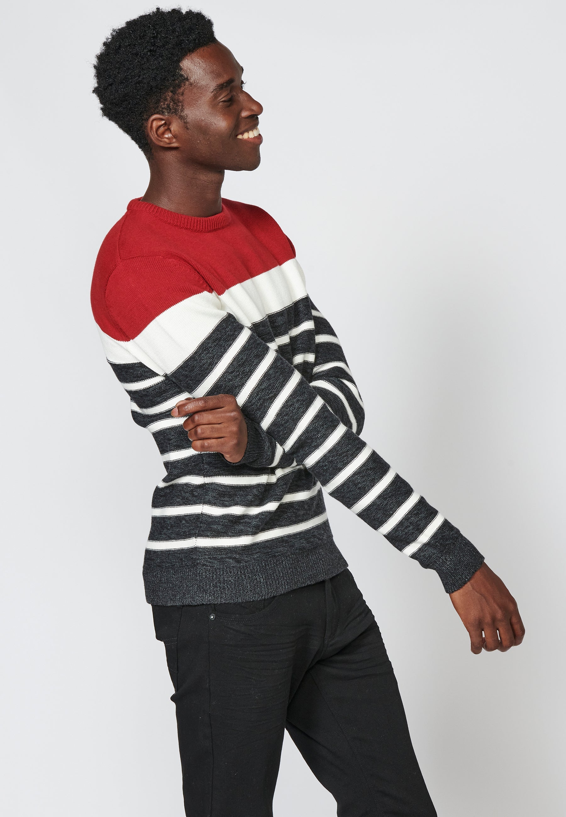 Jersey Punto Hombre Cuello Redondo con Franjas – Koroshi 2311TR42