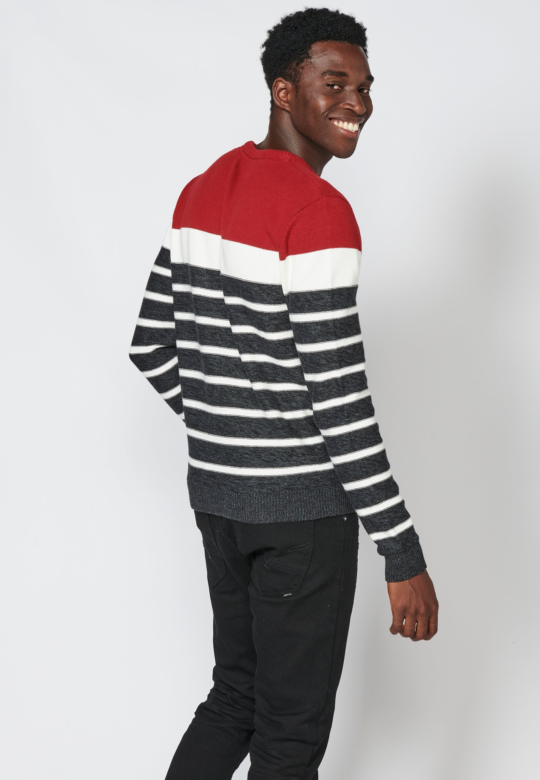 Jersey Punto Hombre Cuello Redondo con Franjas – Koroshi 2311TR42
