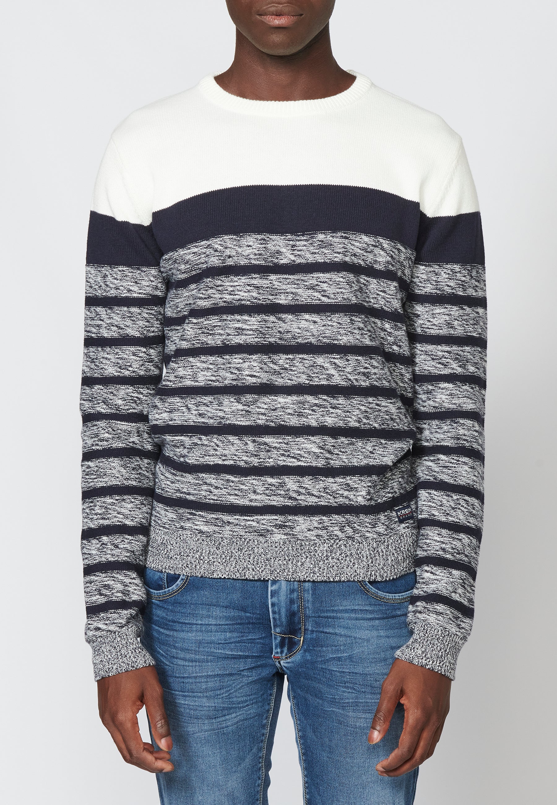 Jersey Punto Hombre Cuello Redondo con Franjas – Koroshi 2311TR42