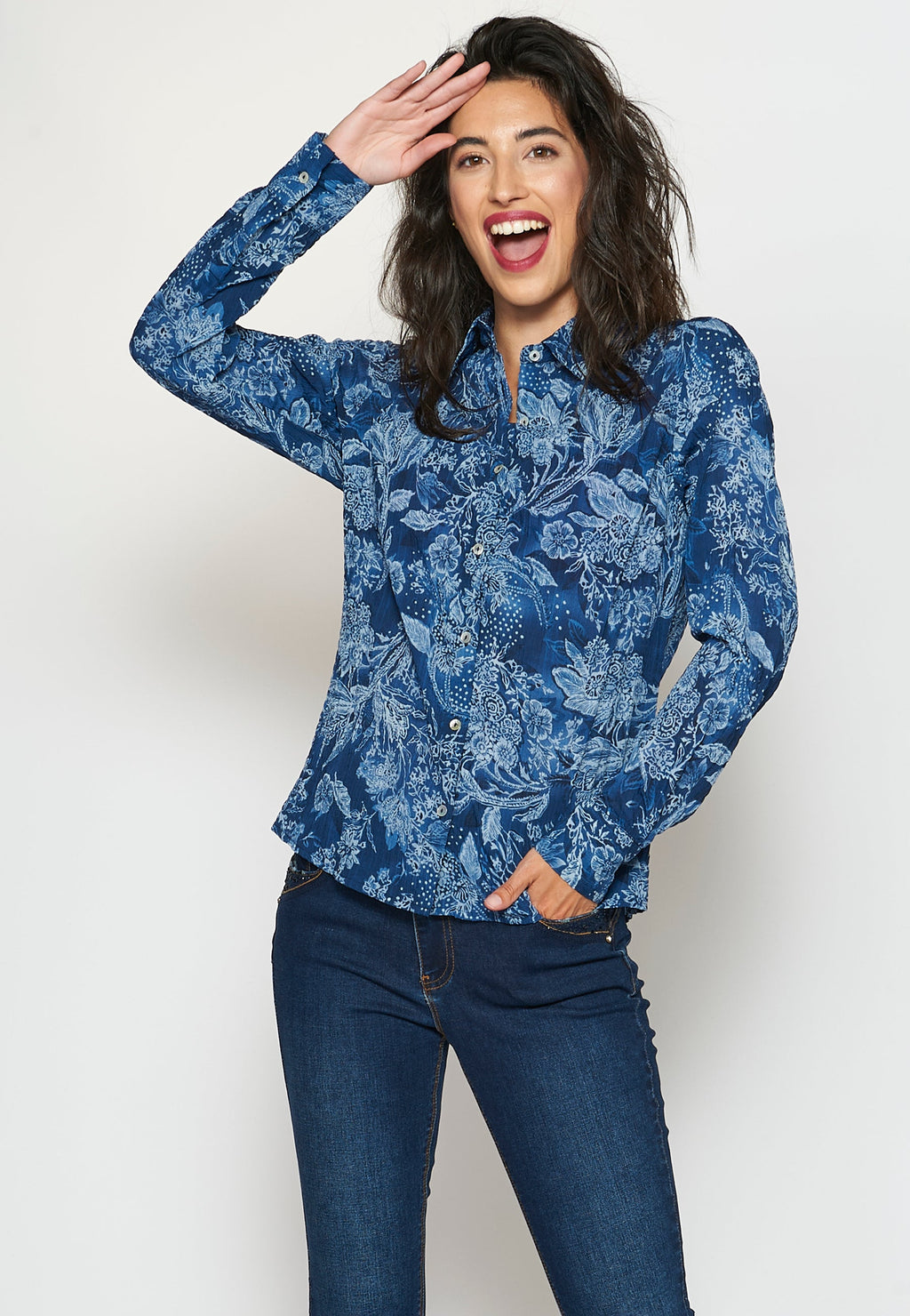 Camisa blusa manga larga con estampado floral para mujer
