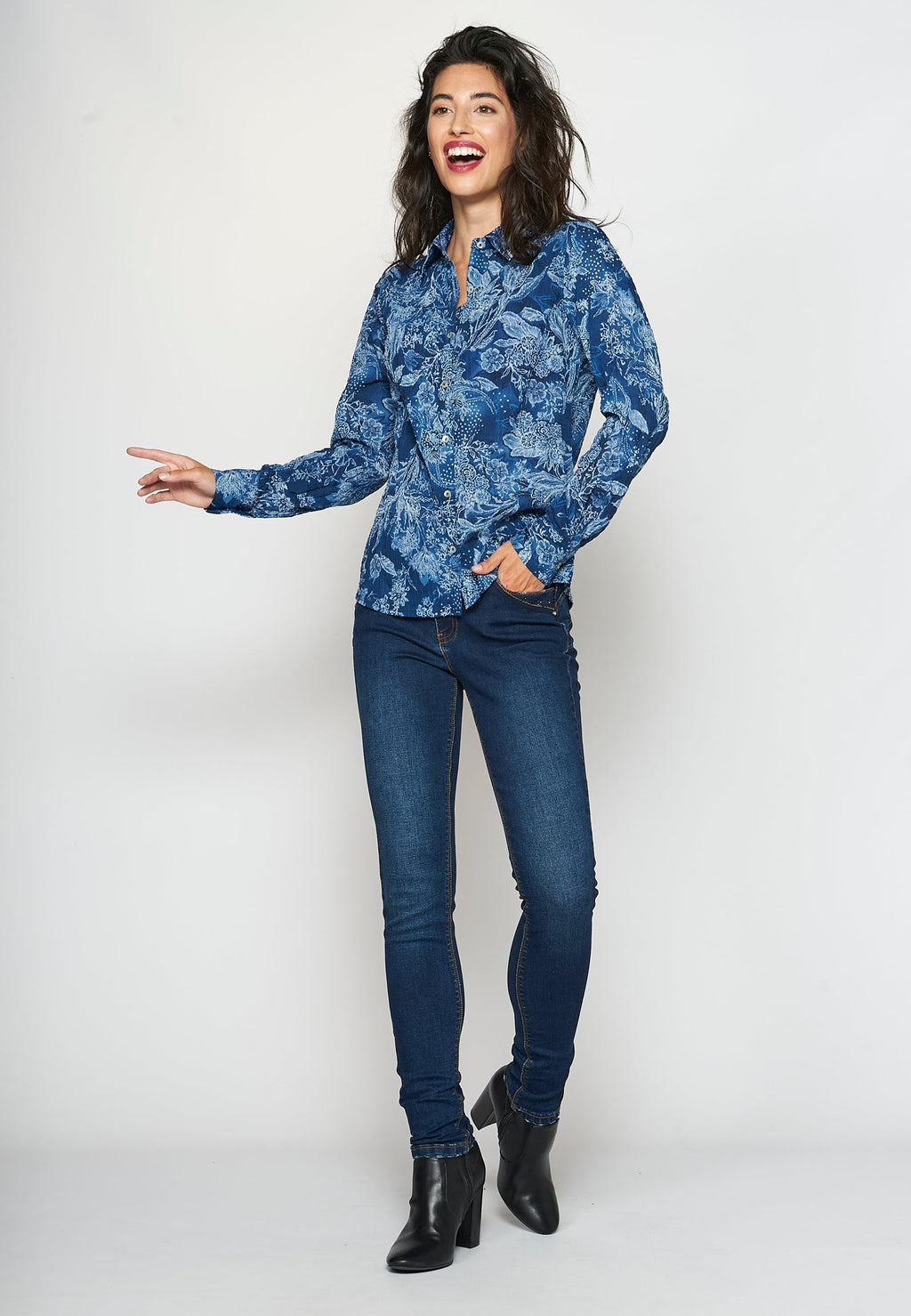 Camisa blusa manga larga con estampado floral para mujer