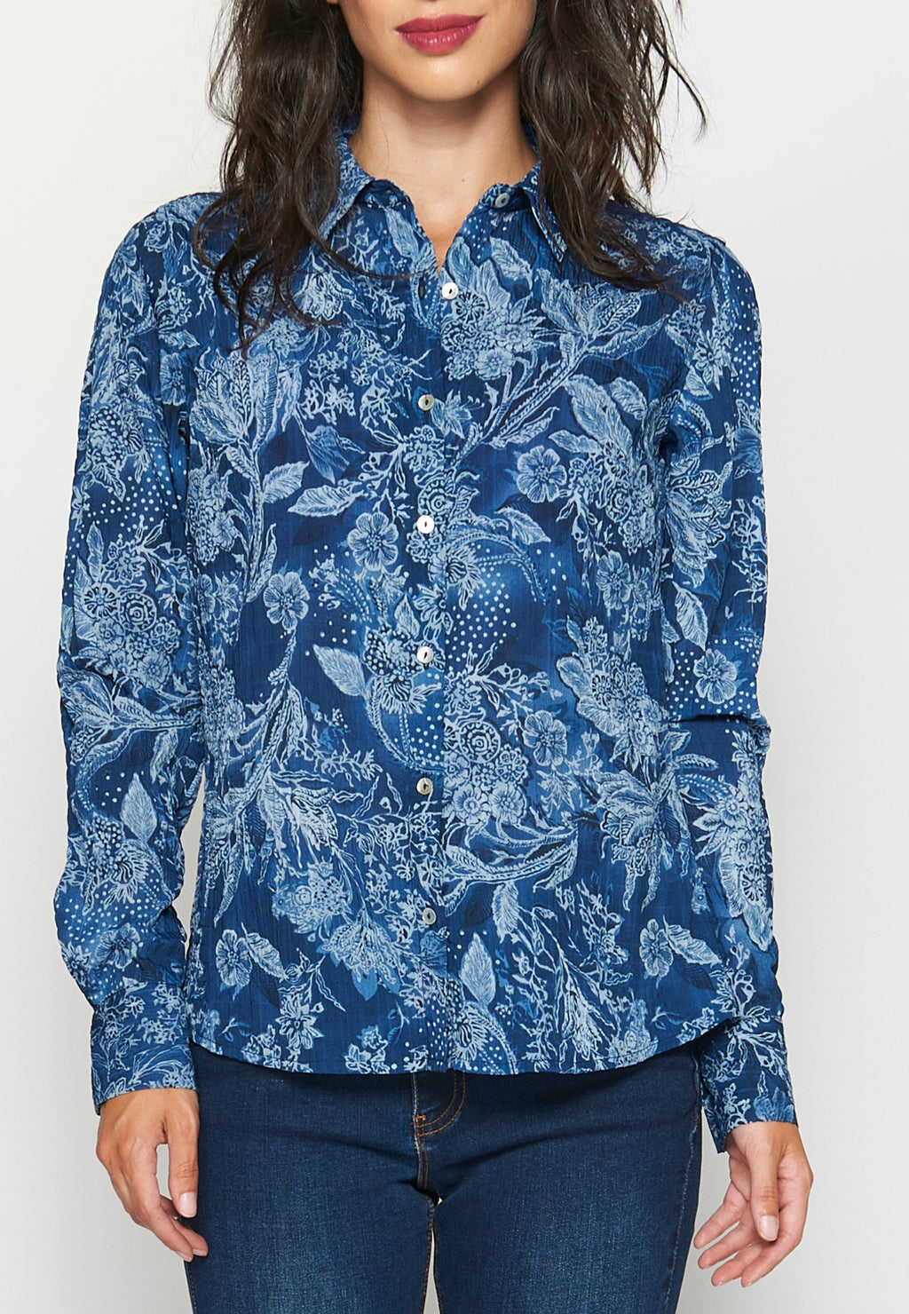 Camisa blusa manga larga con estampado floral para mujer