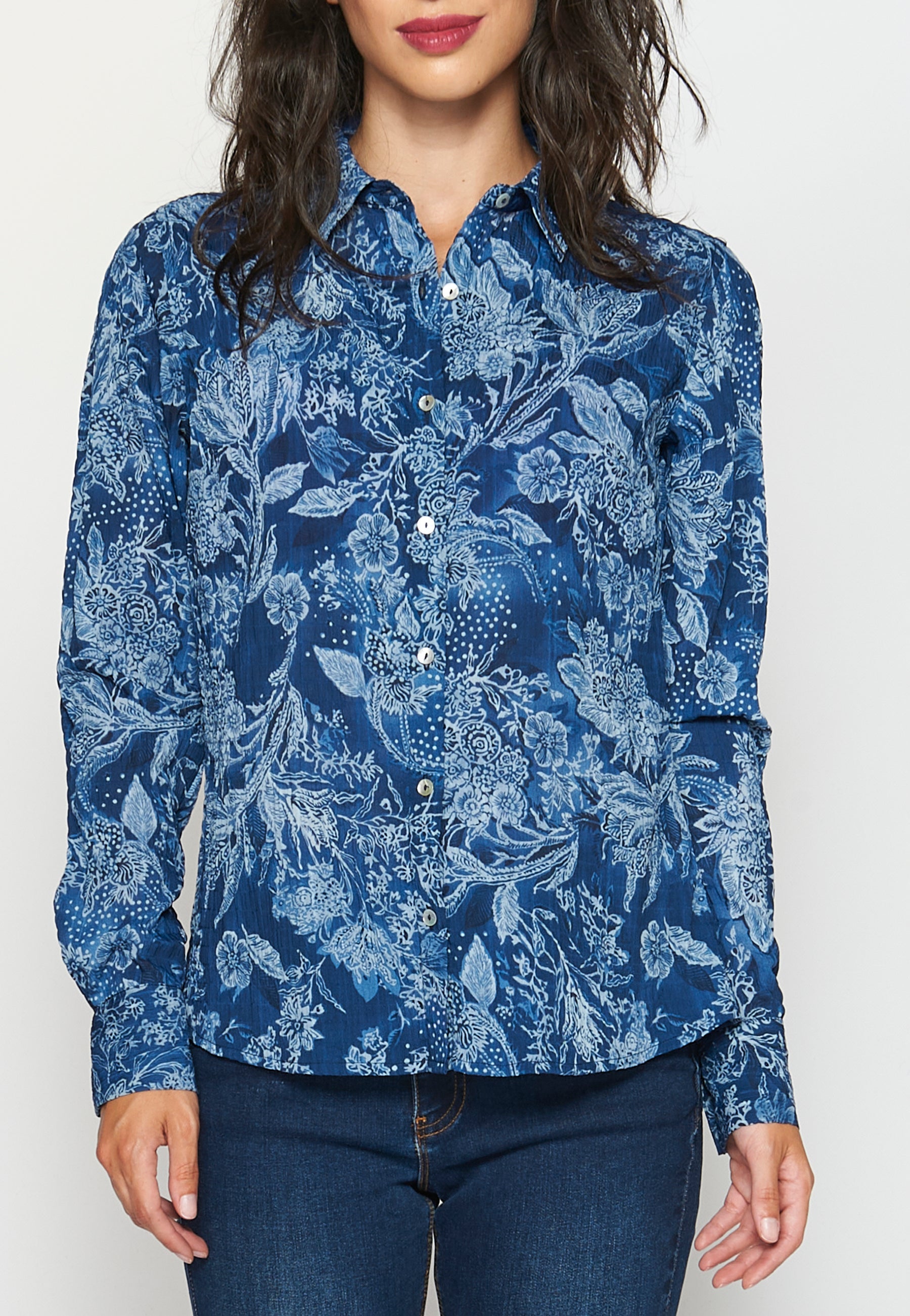 Camisa blusa manga larga con estampado floral para mujer