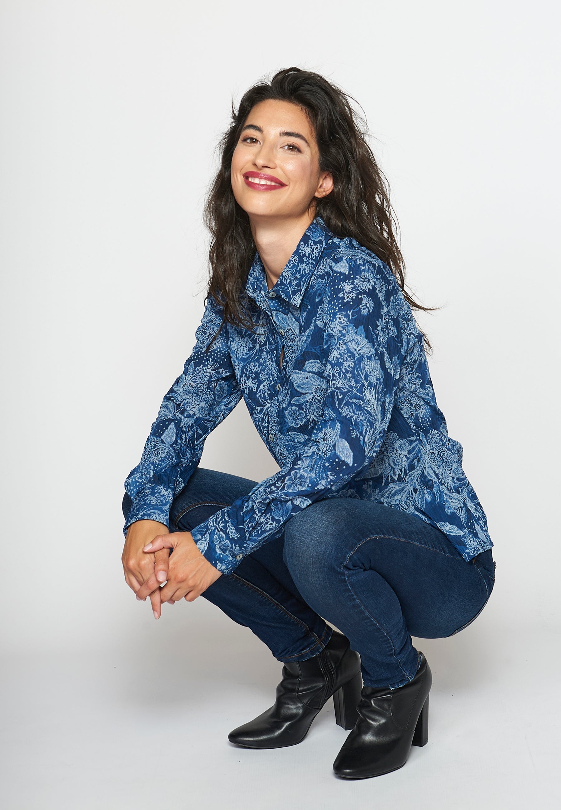 Camisa blusa manga larga con estampado floral para mujer