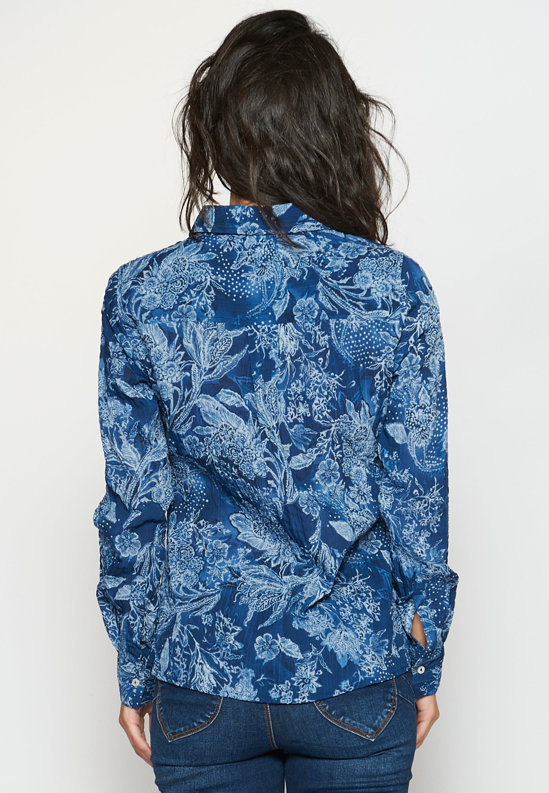 Camisa blusa manga larga con estampado floral para mujer