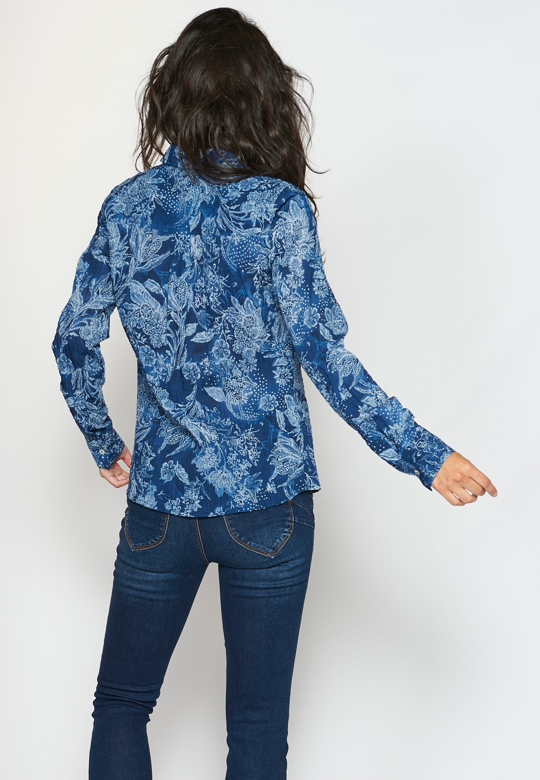 Camisa blusa manga larga con estampado floral para mujer