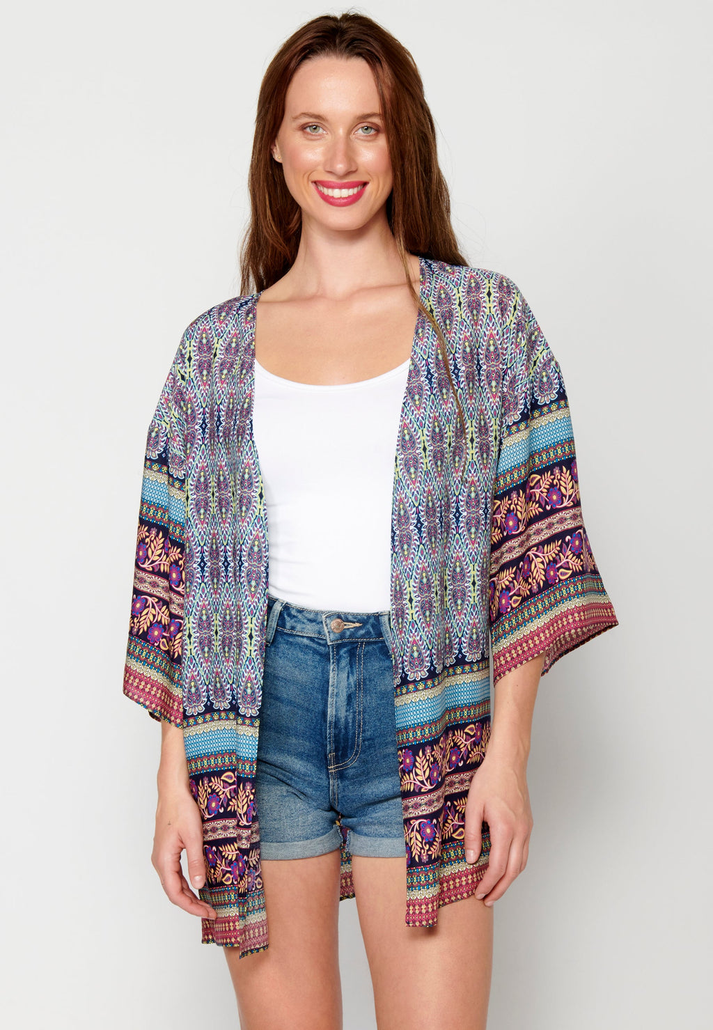 Chaqueta manga larga fluida con detalles florales multicolor para mujer | moda actual