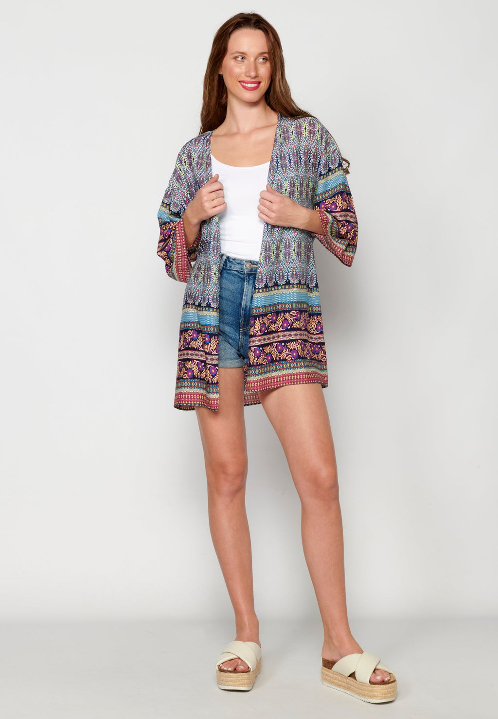 Chaqueta manga larga fluida con detalles florales multicolor para mujer | moda actual