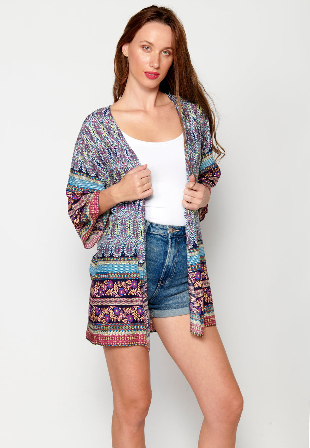 Chaqueta manga larga fluida con detalles florales multicolor para mujer | moda actual
