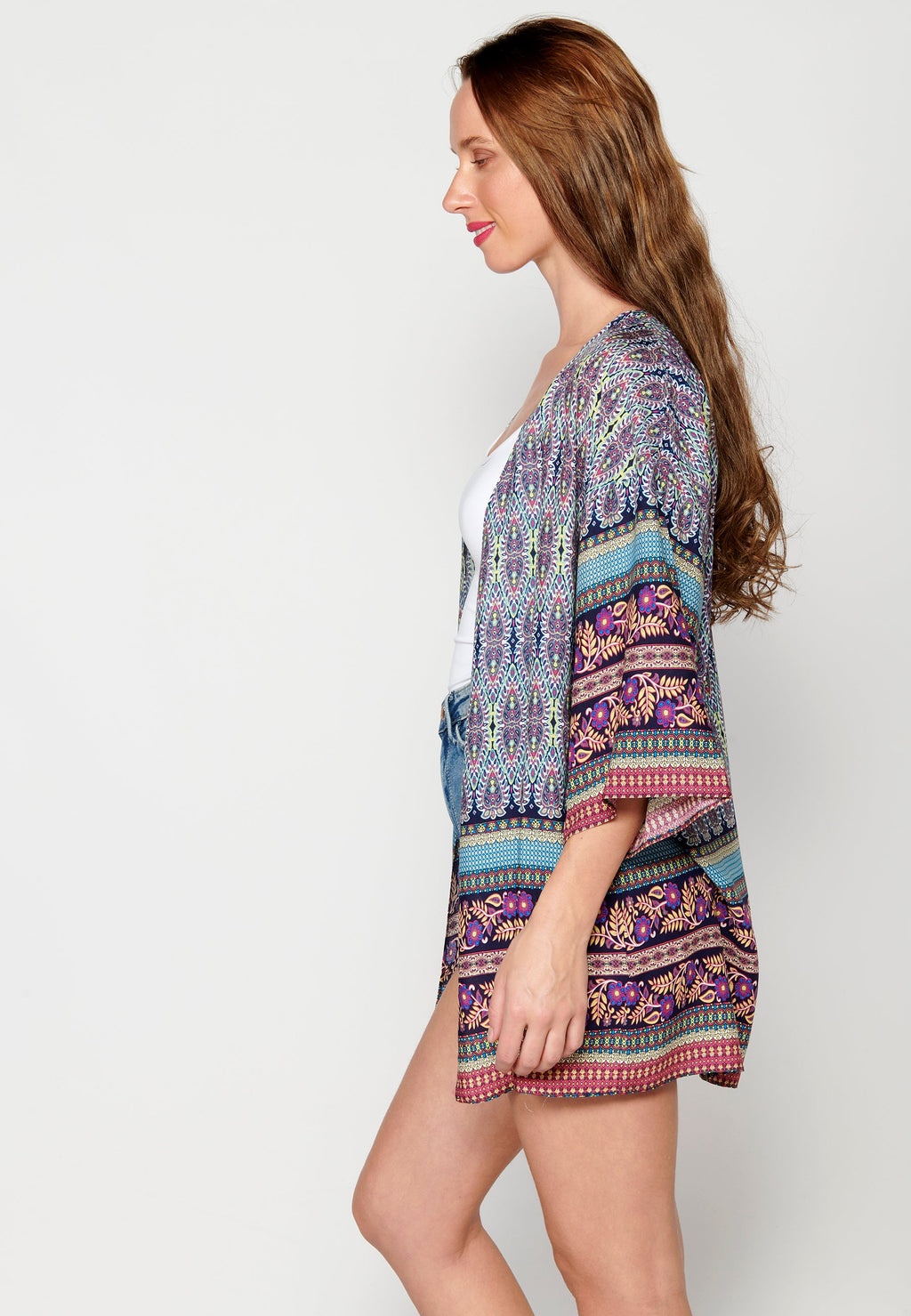 Chaqueta manga larga fluida con detalles florales multicolor para mujer | moda actual