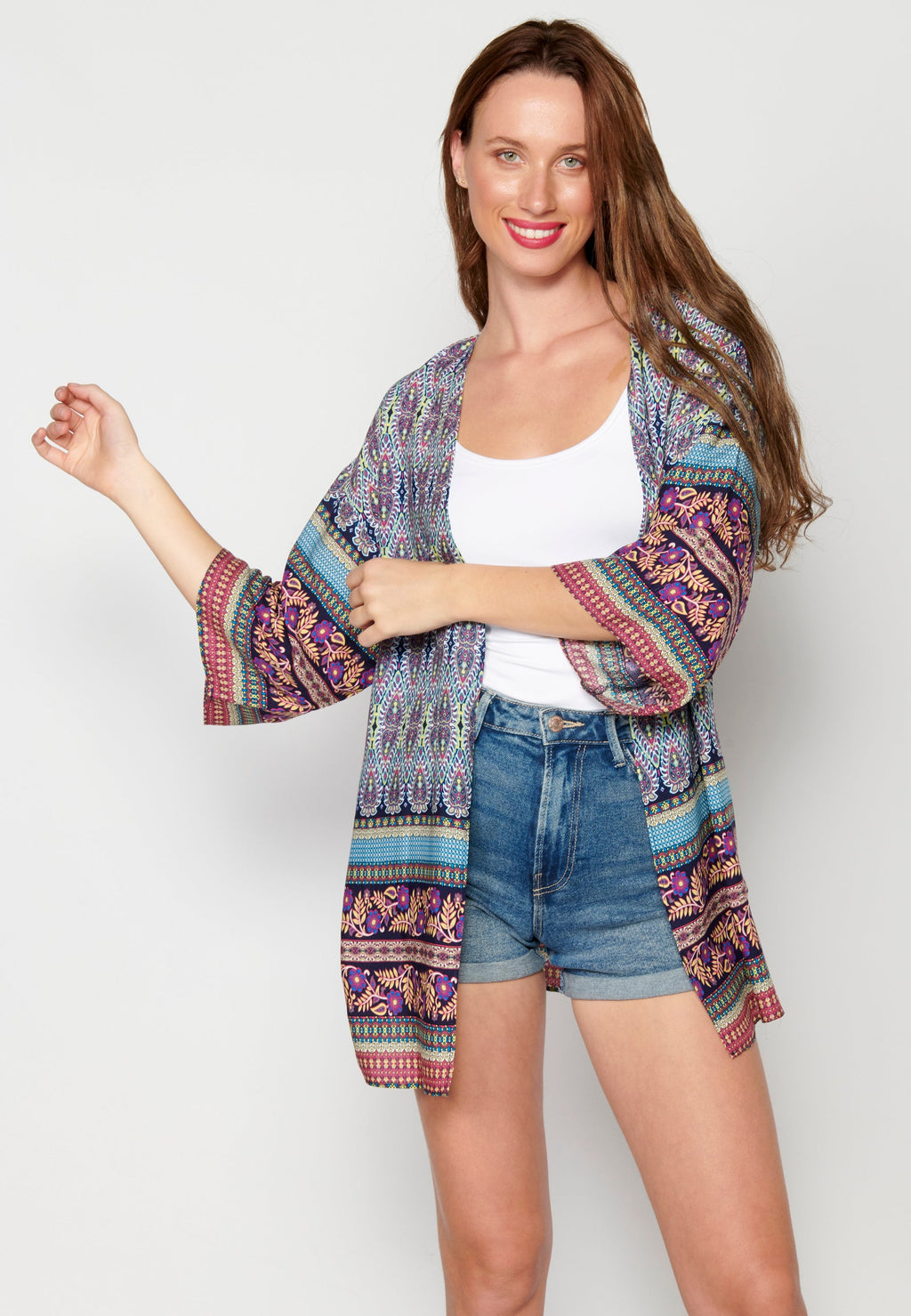 Chaqueta manga larga fluida con detalles florales multicolor para mujer | moda actual