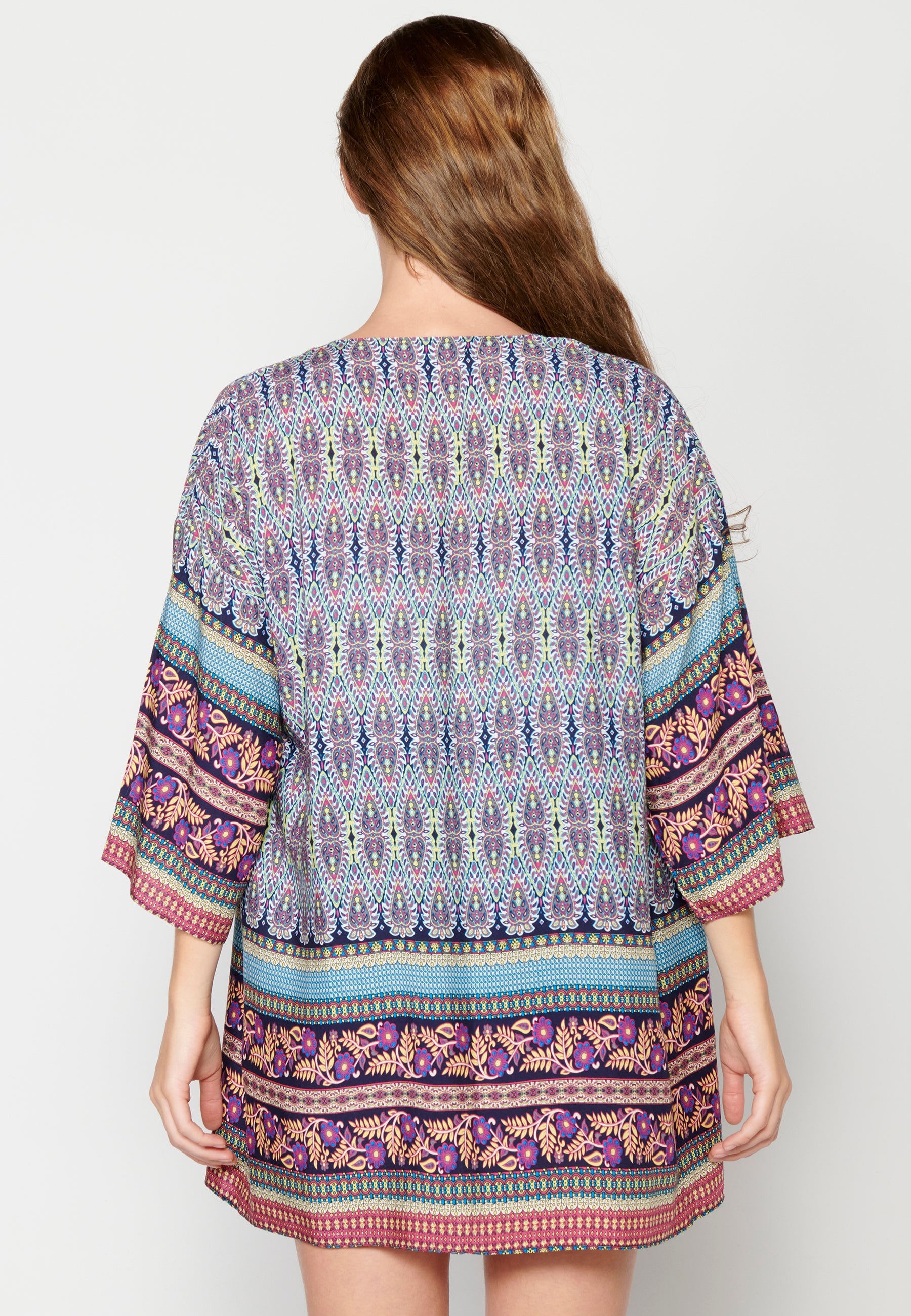 Chaqueta manga larga fluida con detalles florales multicolor para mujer | moda actual