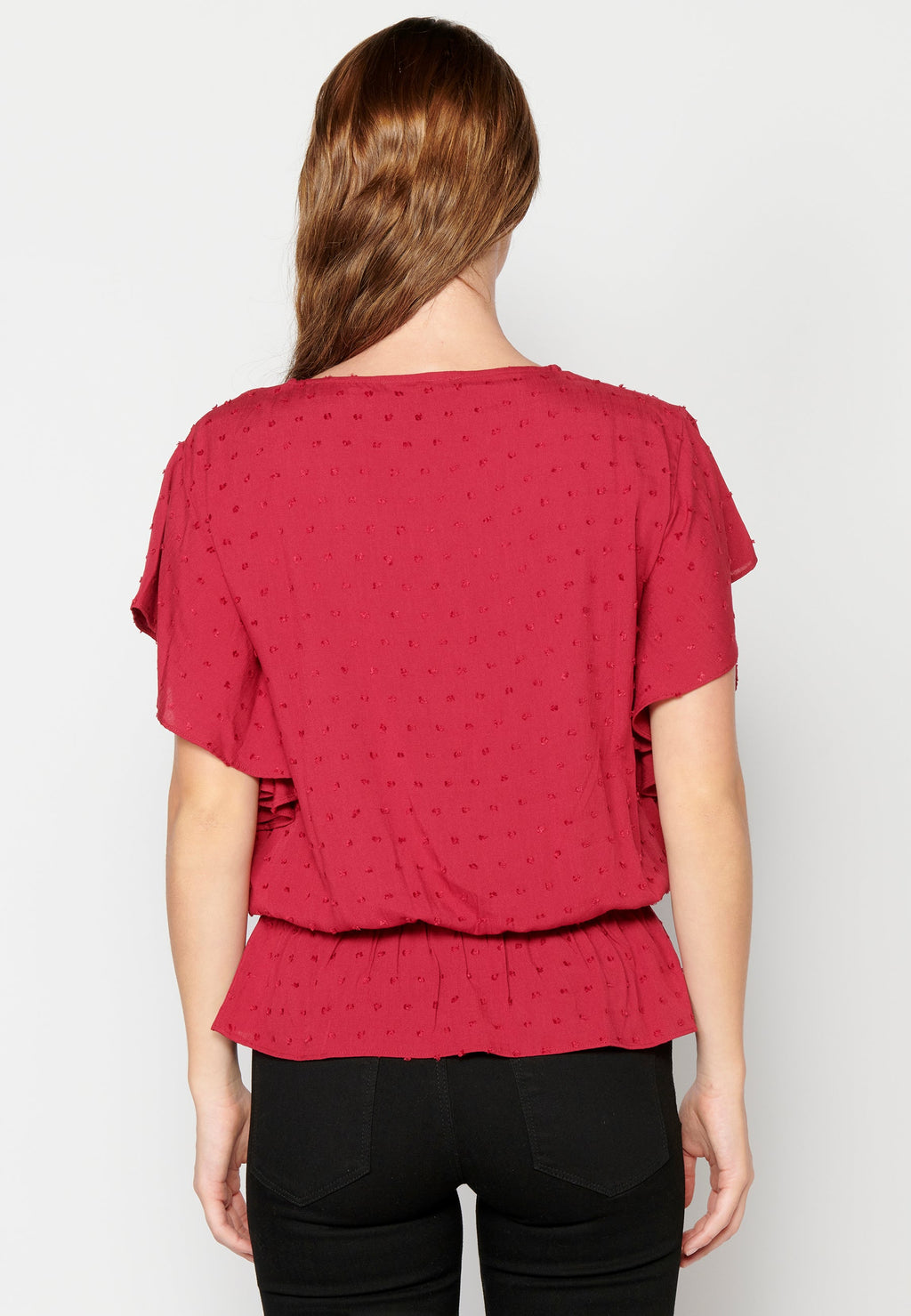 Blusa de manga corta fluida granate para mujer | moda actual