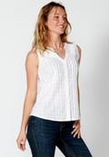 Blusa sin mangas de algodón con detalles bordados para mujer | moda actual