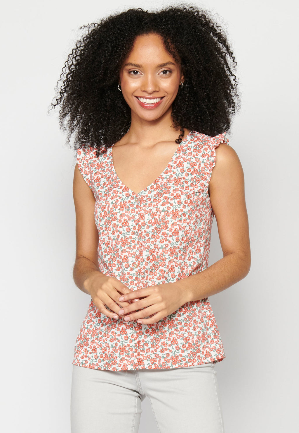 Blusa sin mangas fluida con estampado floral multicolor para mujer | moda actual