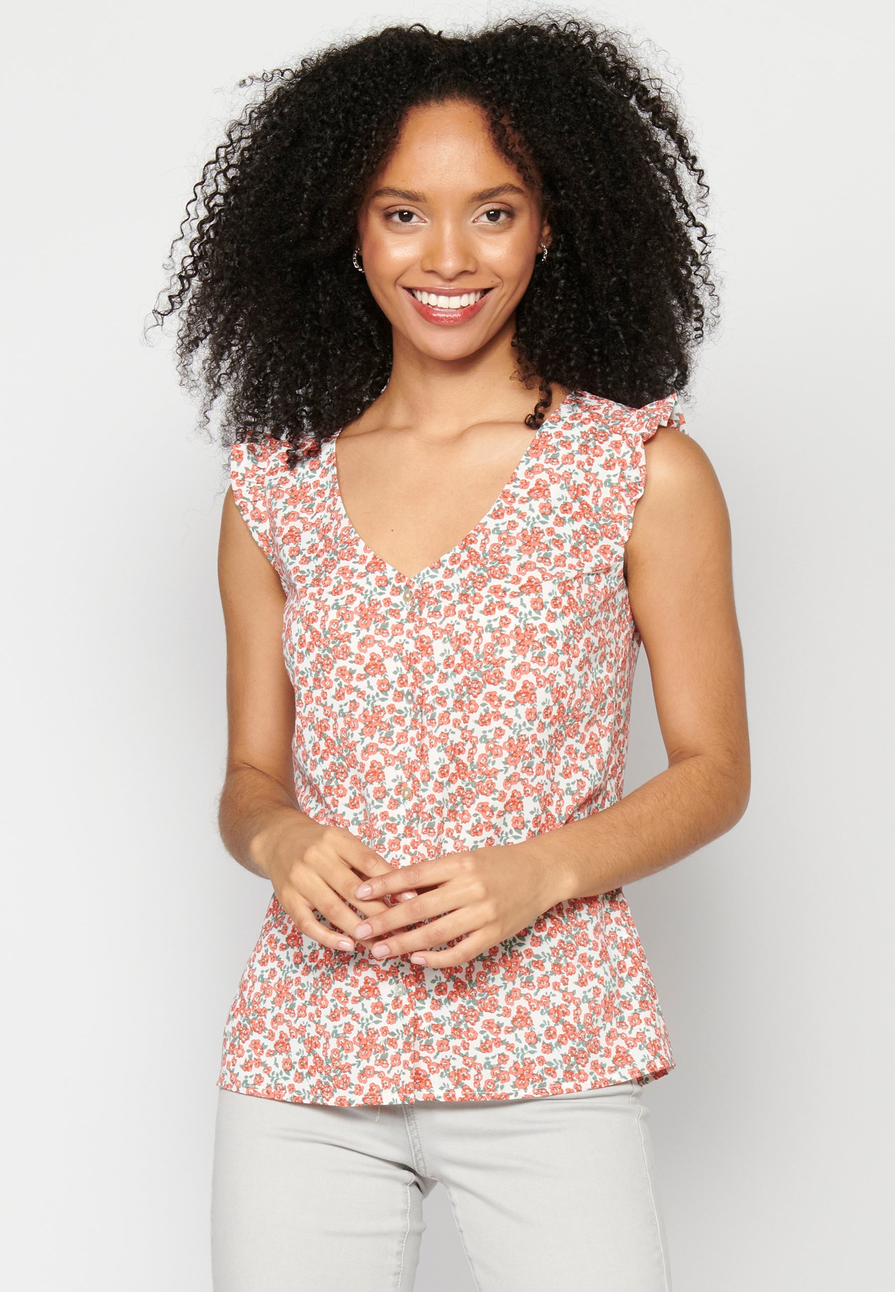 Blusa sin mangas fluida con estampado floral multicolor para mujer | moda actual