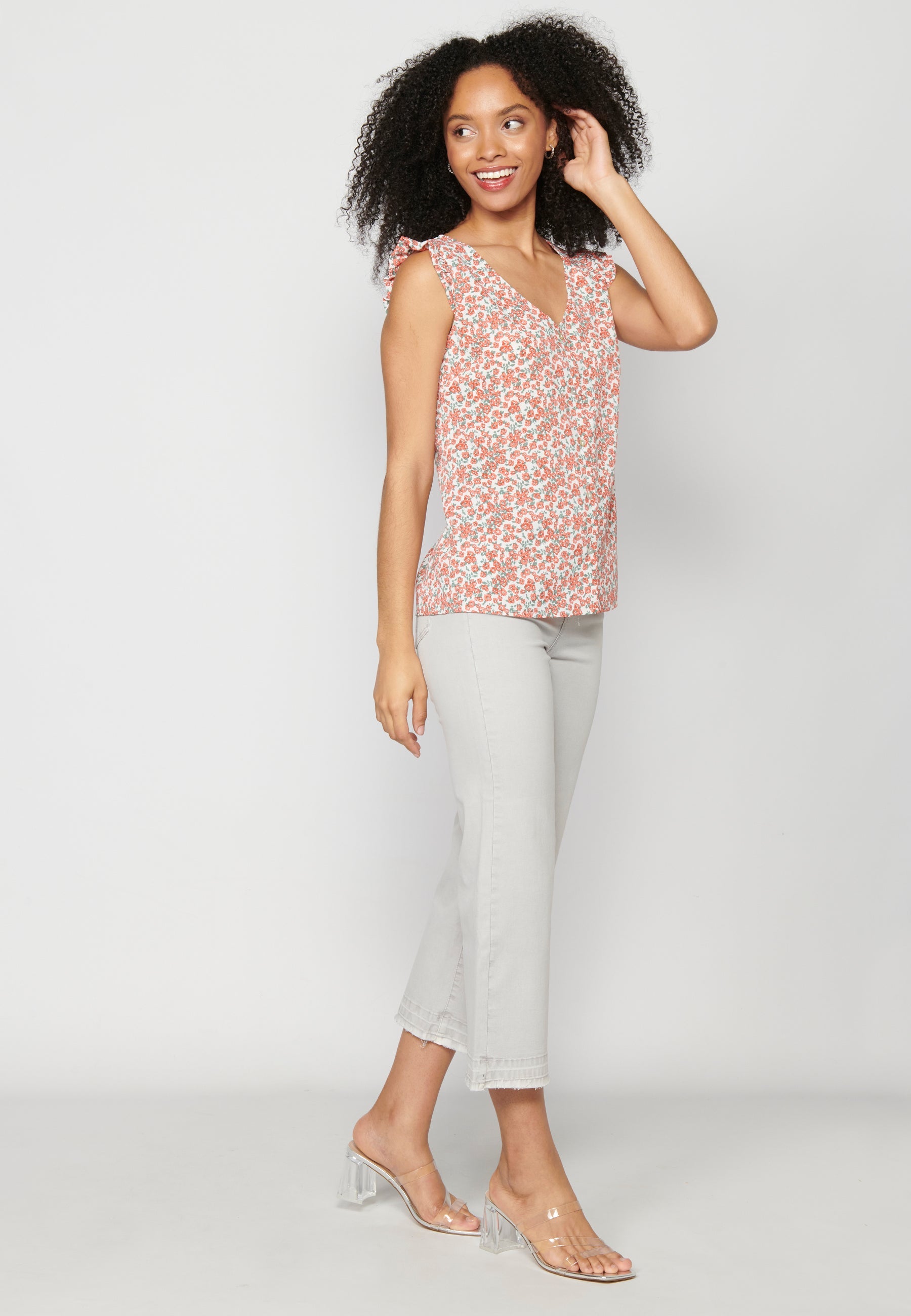 Blusa sin mangas fluida con estampado floral multicolor para mujer | moda actual