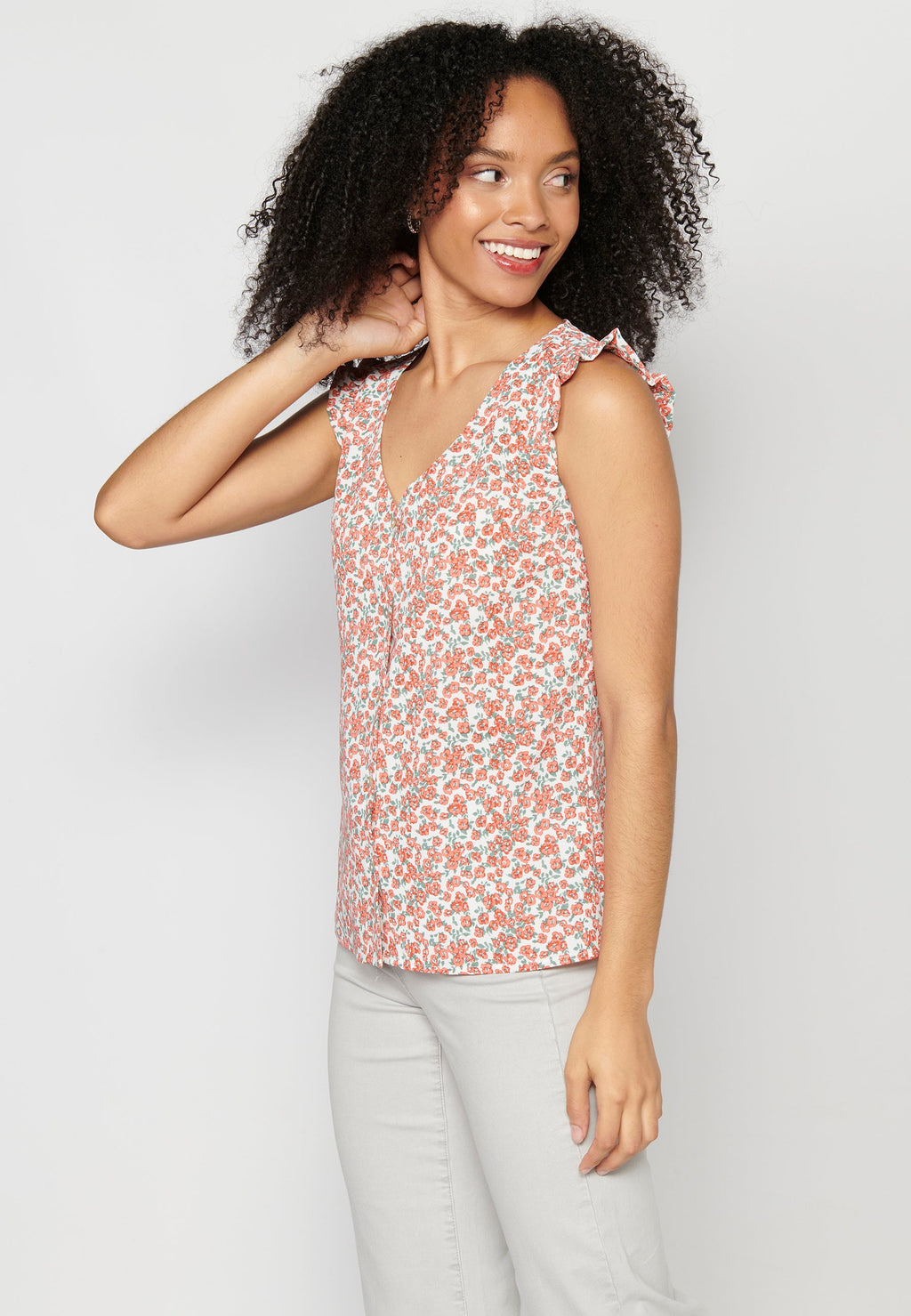 Blusa sin mangas fluida con estampado floral multicolor para mujer | moda actual