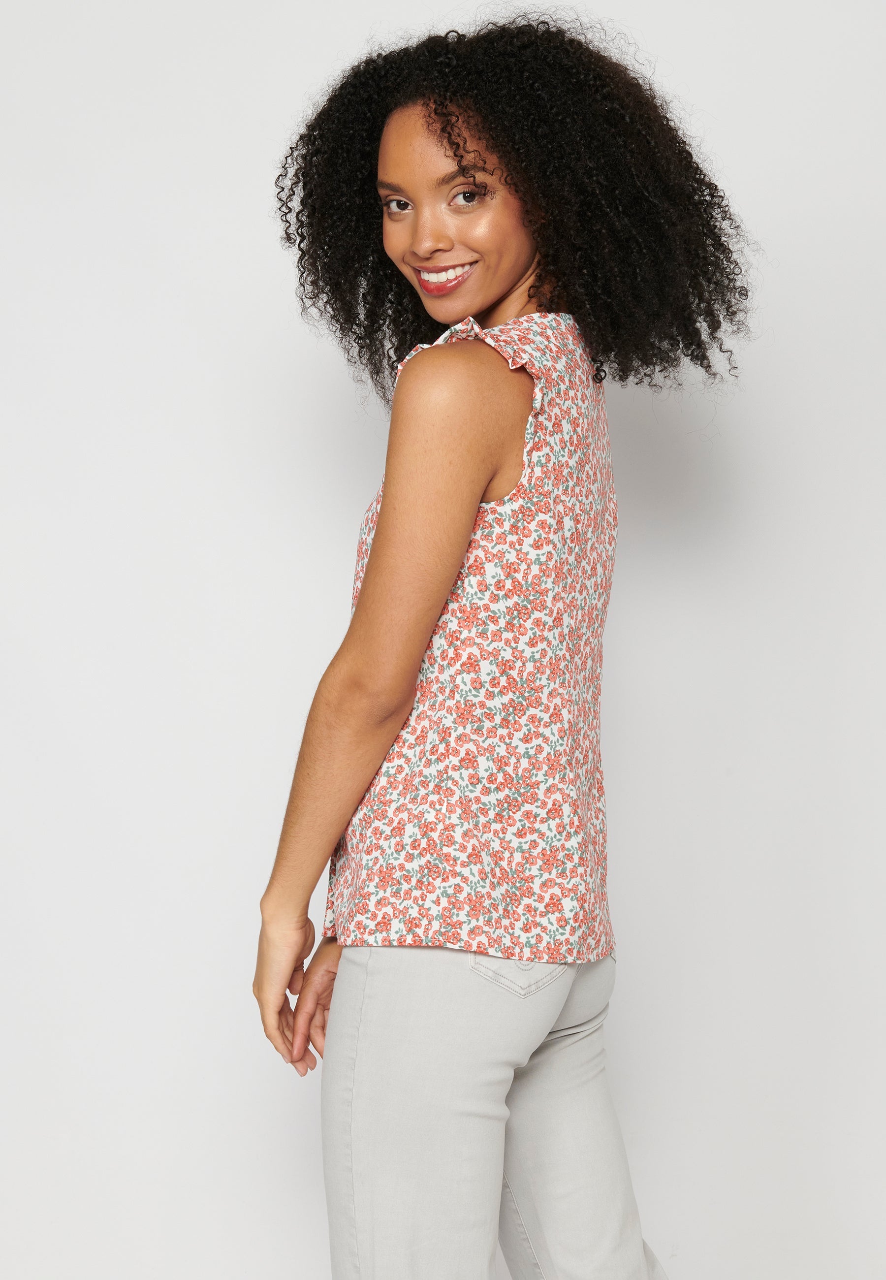 Blusa sin mangas fluida con estampado floral multicolor para mujer | moda actual