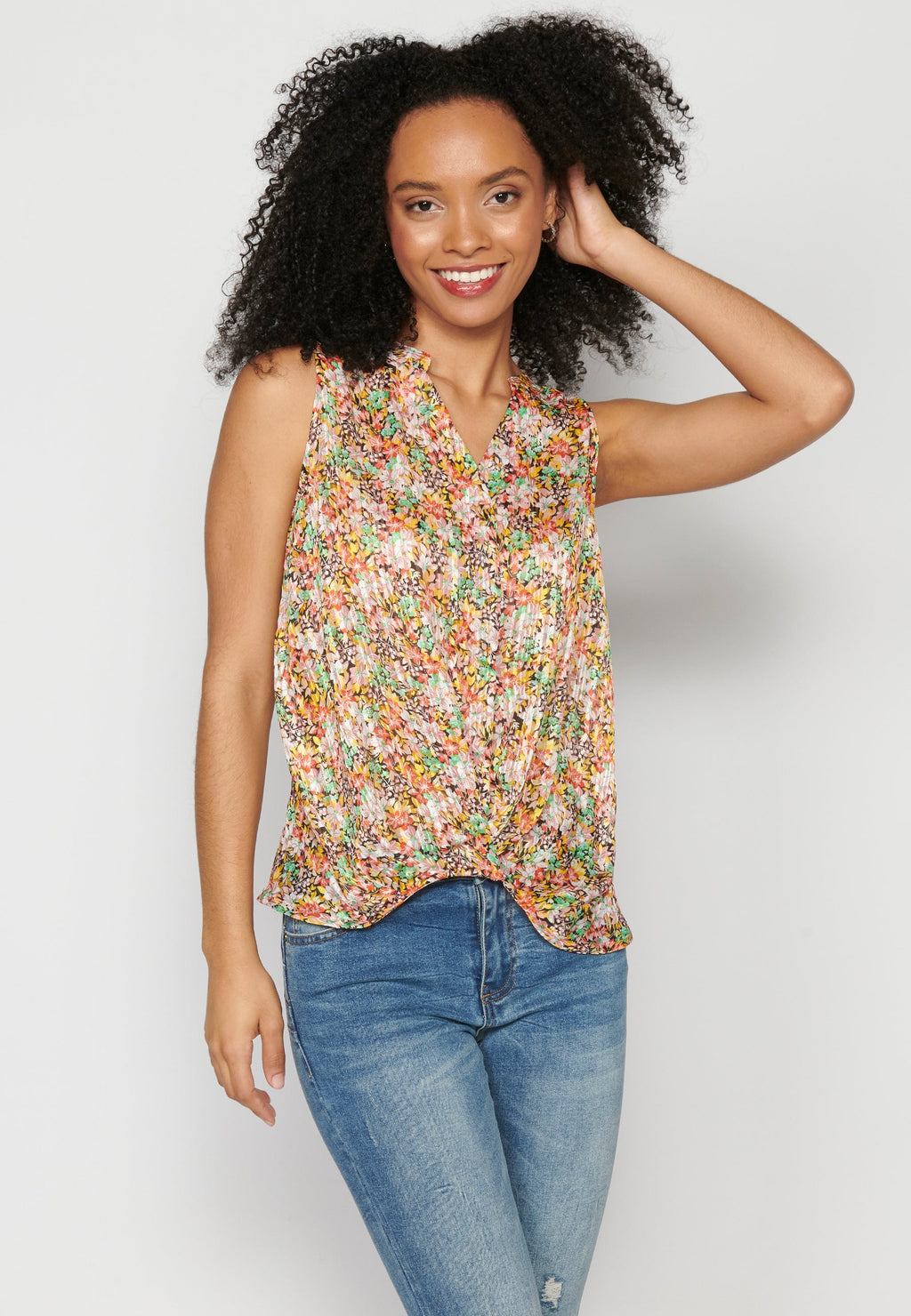 Blusa sin mangas fluida multicolor para mujer | moda actual