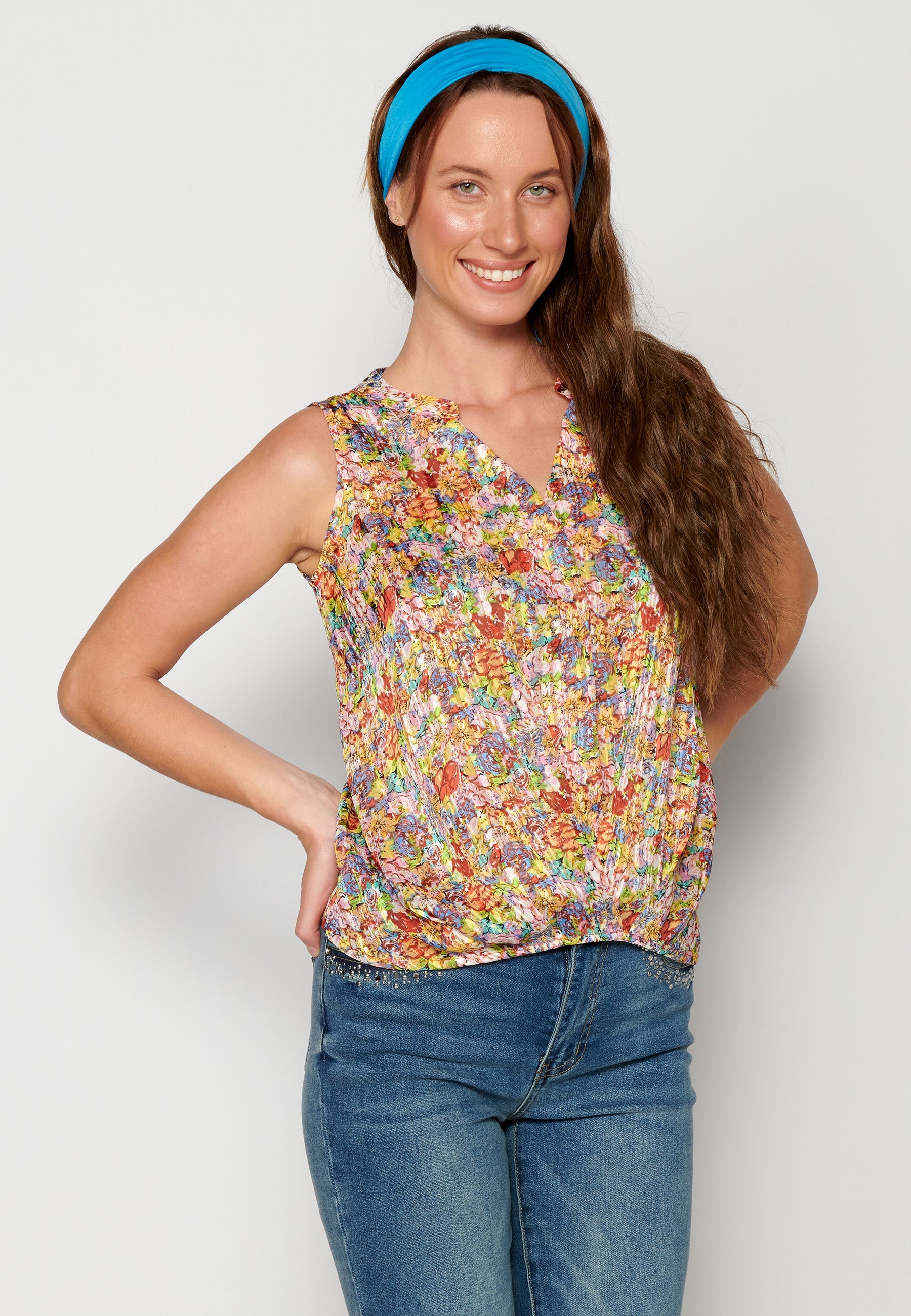 Blusa sin mangas fluida multicolor para mujer | moda actual