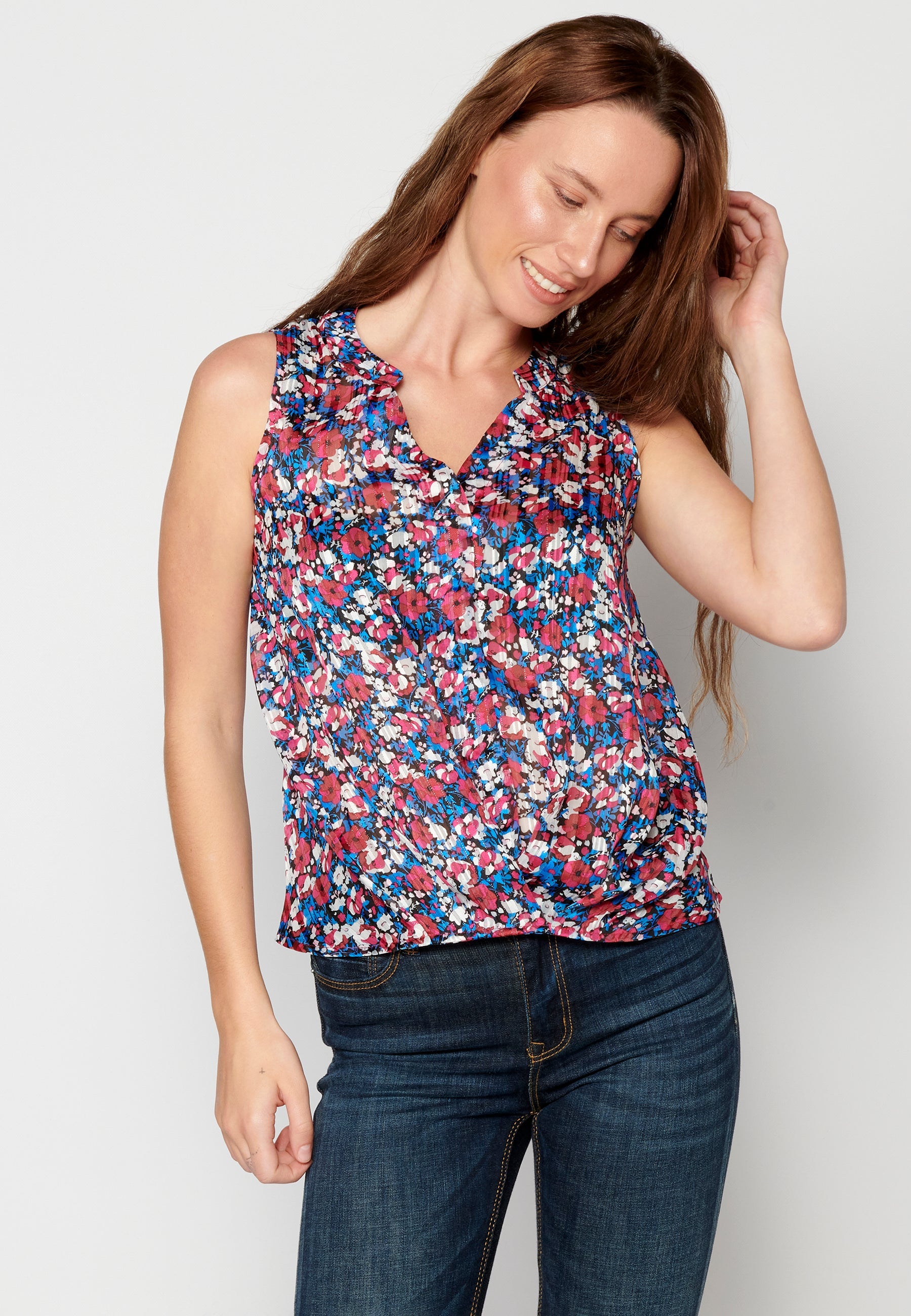 Blusa sin mangas fluida multicolor para mujer | moda actual