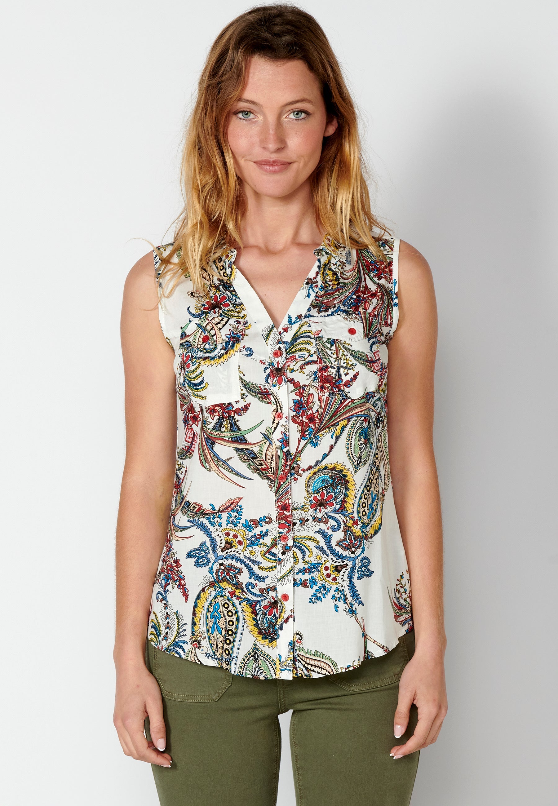 Blusa sin mangas con estampado floral multicolor para mujer | moda actual