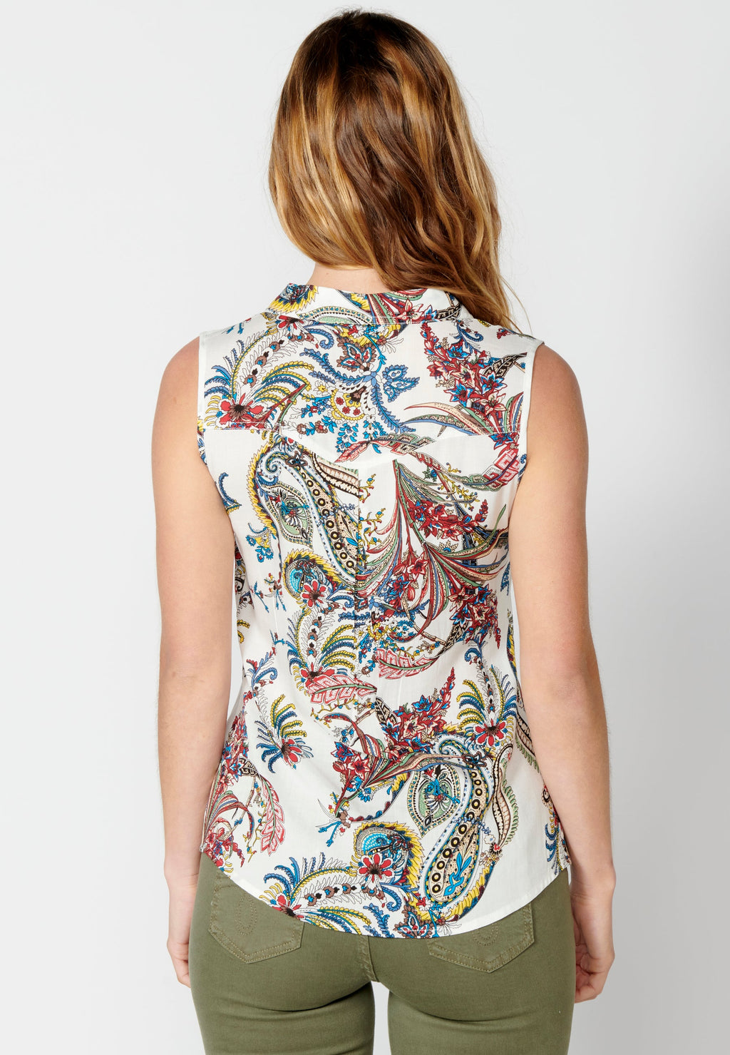 Blusa sin mangas con estampado floral multicolor para mujer | moda actual