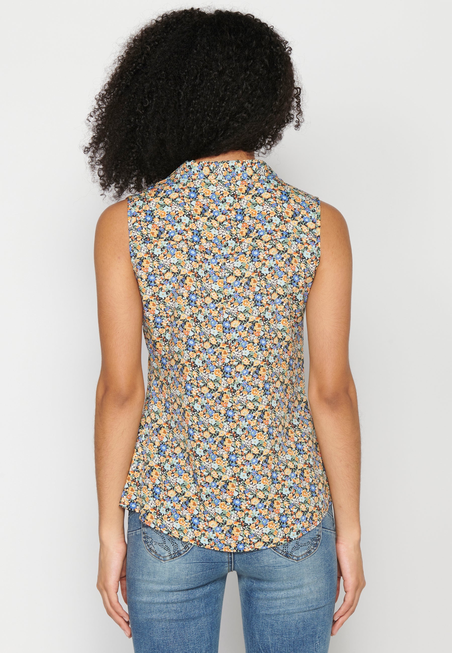 Blusa sin mangas con estampado floral multicolor para mujer | moda actual