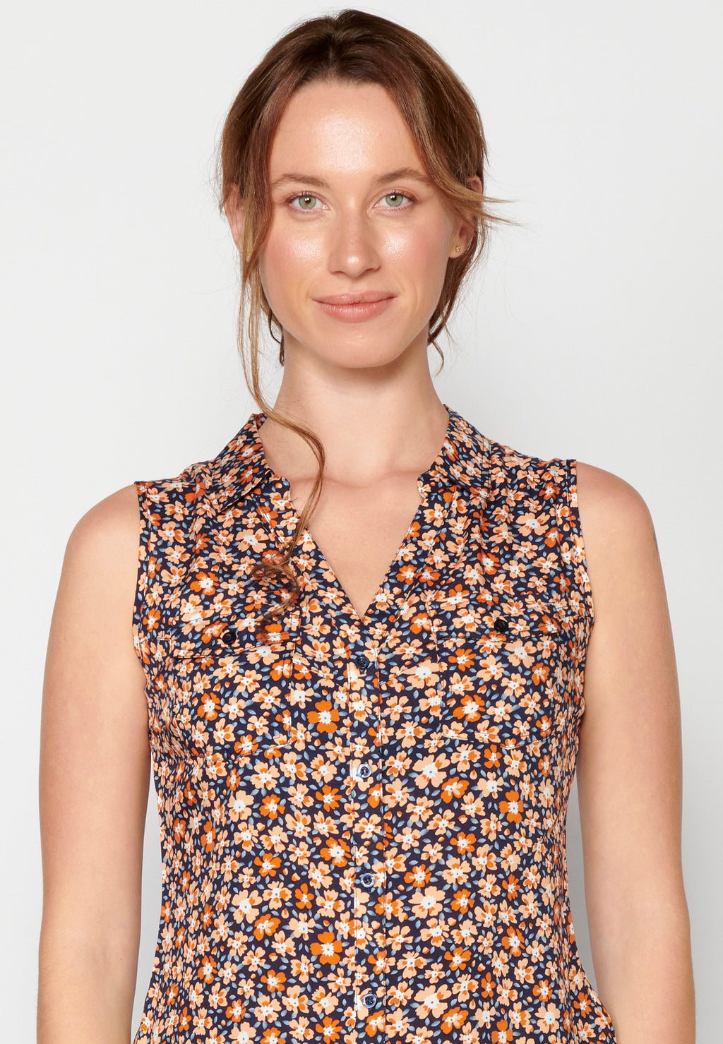 Blusa sin mangas con estampado floral multicolor para mujer | moda actual