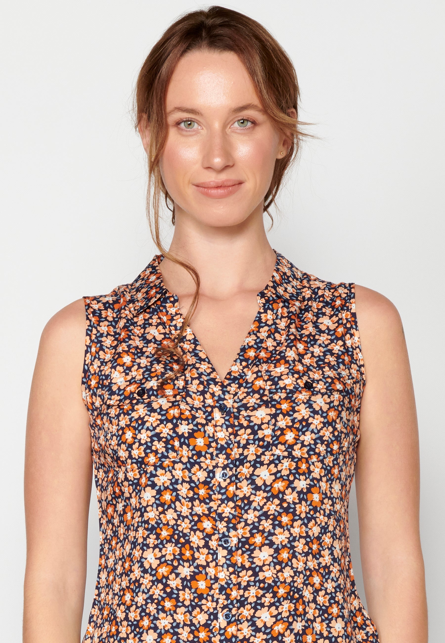 Blusa sin mangas con estampado floral multicolor para mujer | moda actual