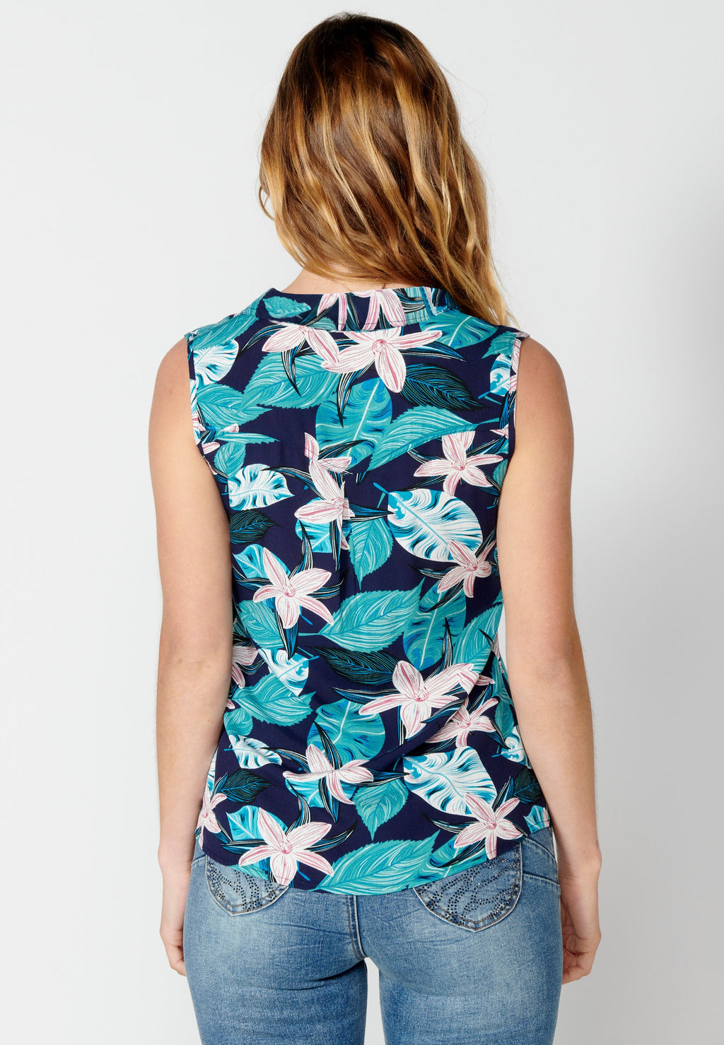 Blusa sin mangas con estampado floral multicolor para mujer | moda actual