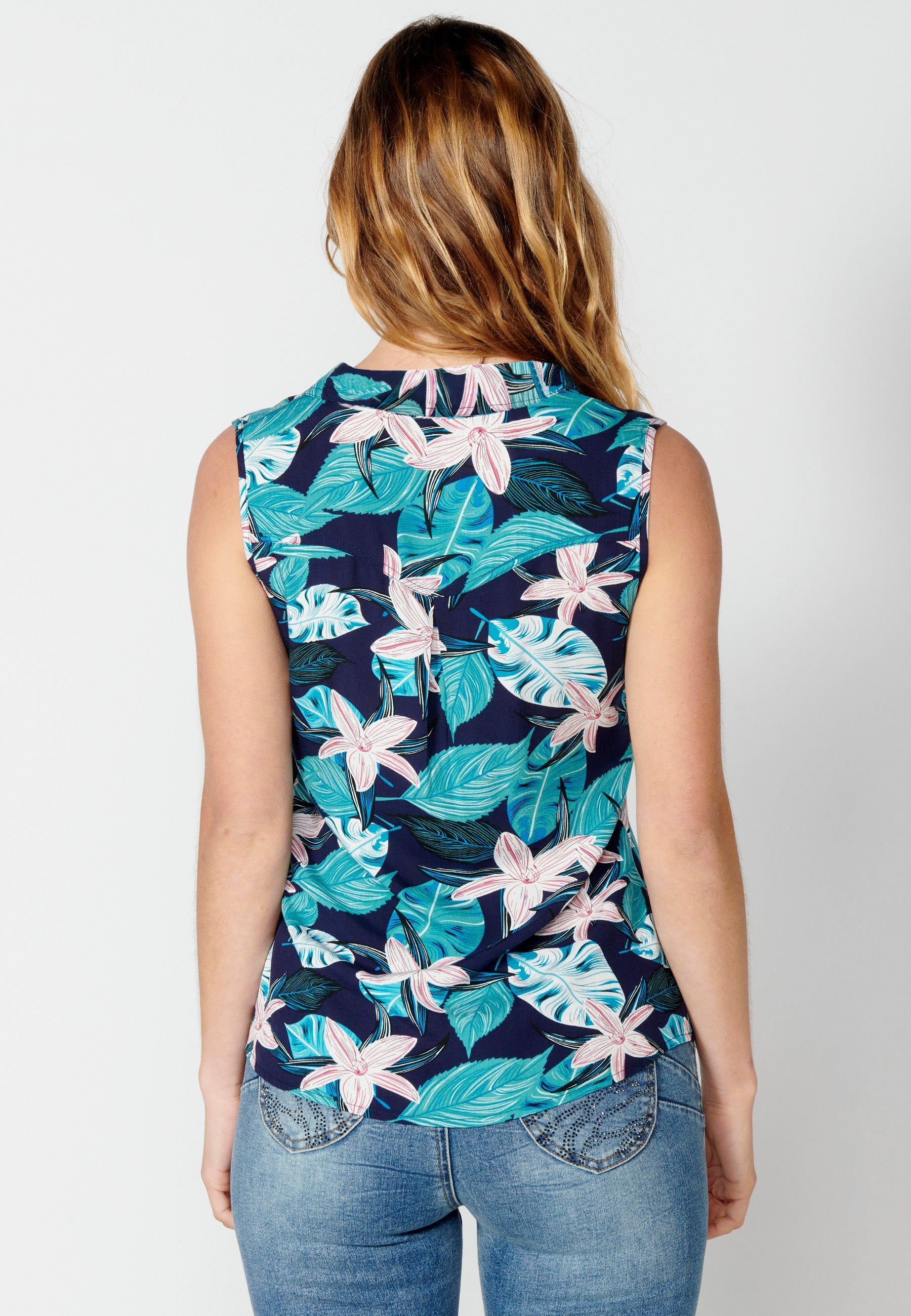 Blusa sin mangas con estampado floral multicolor para mujer | moda actual