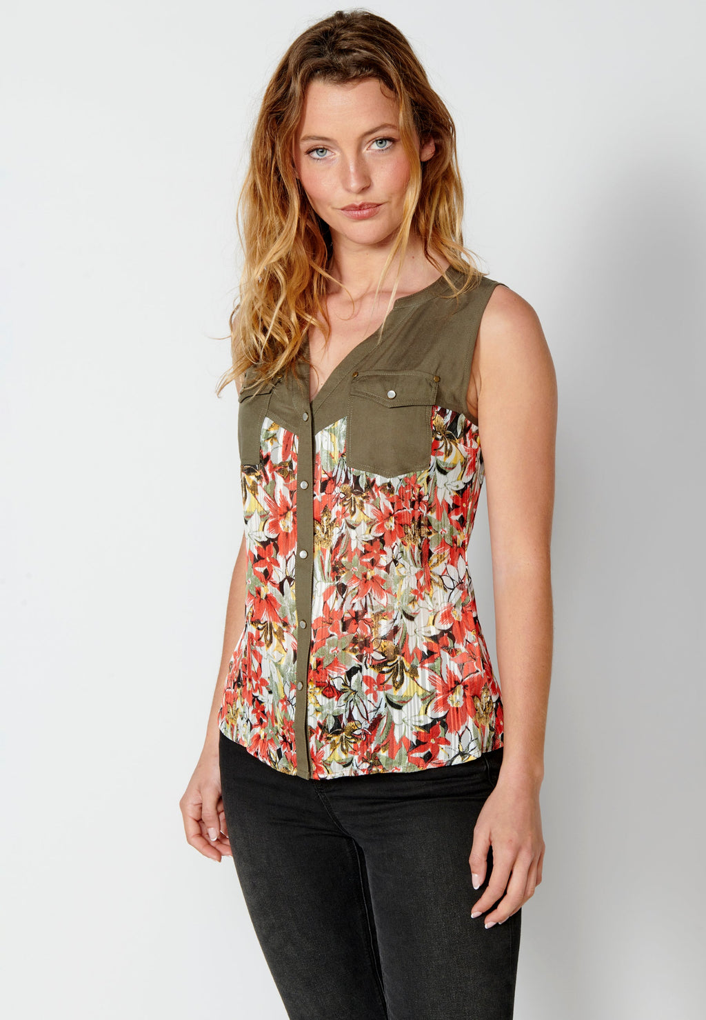 Blusa sin mangas con estampado floral para mujer | moda actual