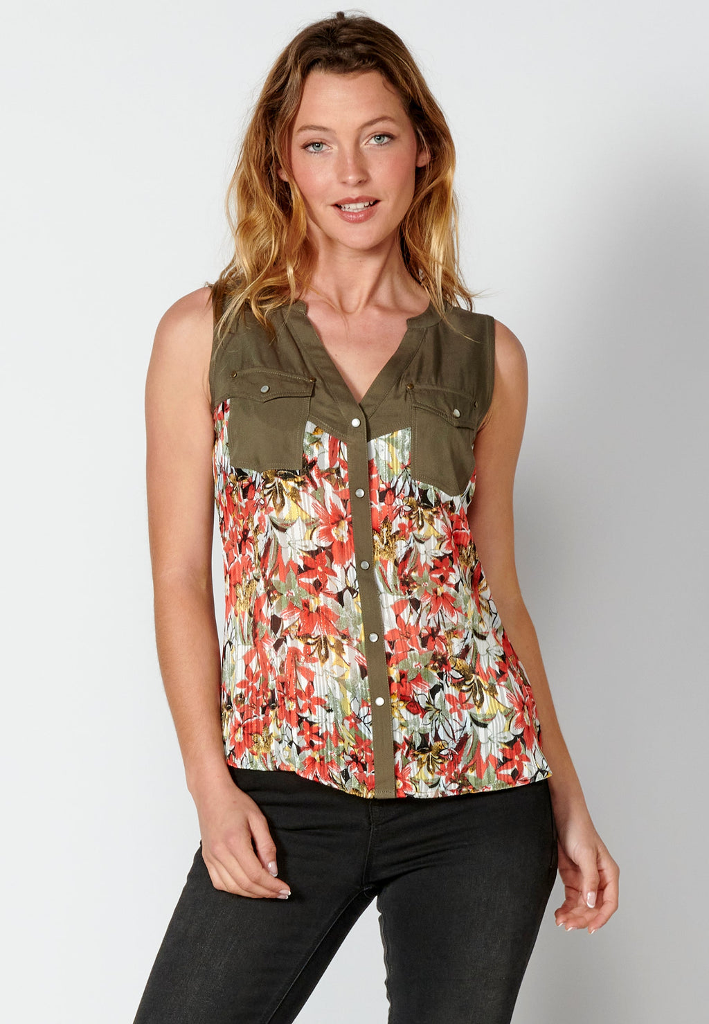 Blusa sin mangas con estampado floral para mujer | moda actual